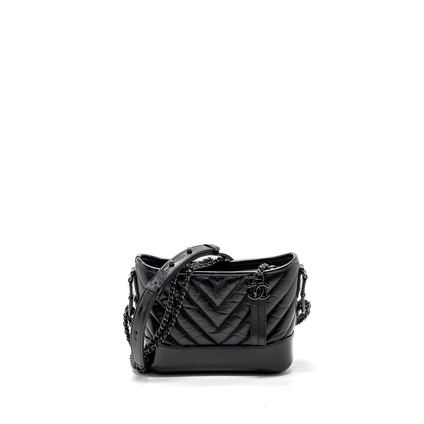 Chanel Gabrielle Hobo Chevron Aged Calfskin So Black Small Shoulder Bag