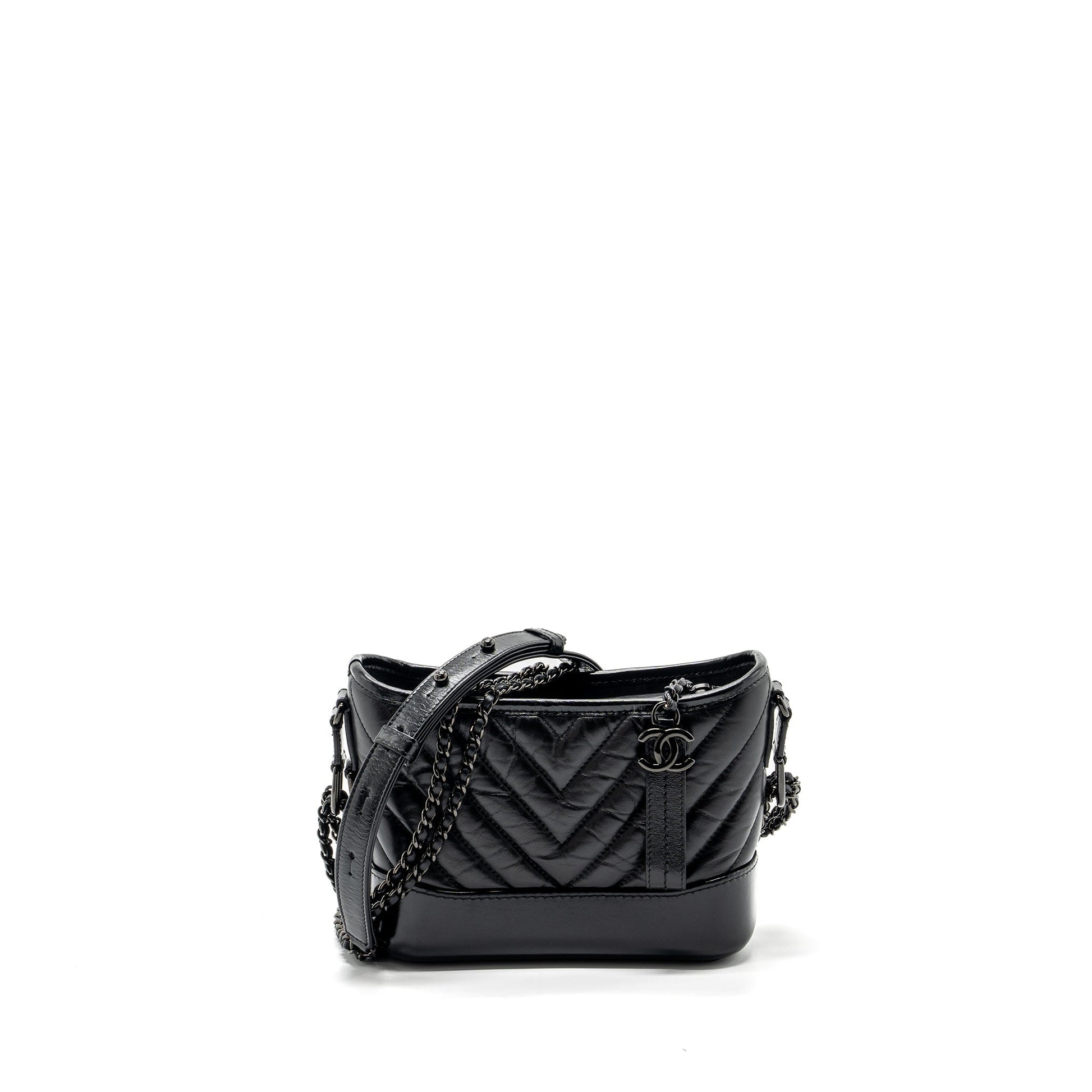 Chanel Gabrielle Hobo Chevron Aged Calfskin So Black Small Shoulder Bag