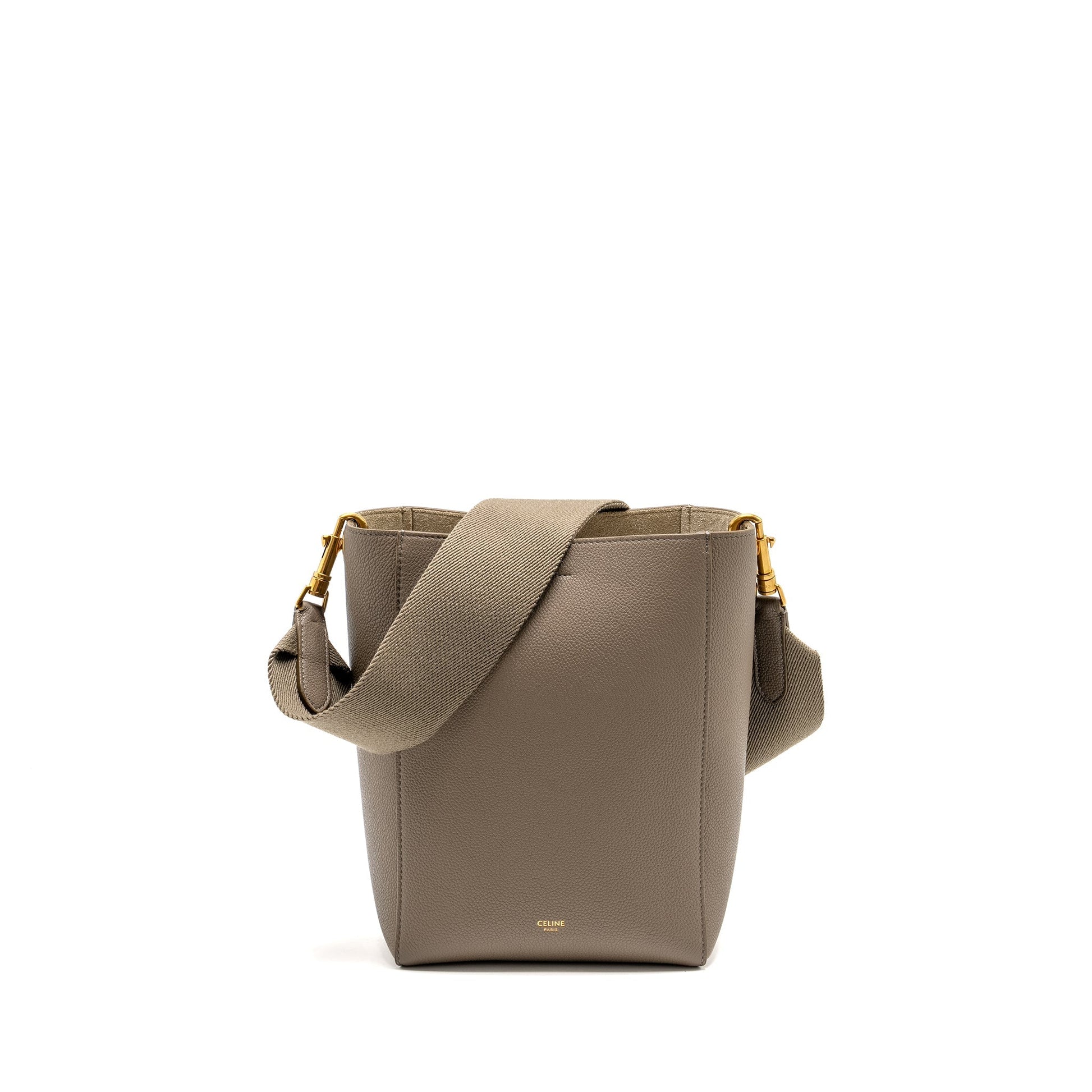 Celine Sangle Purse Calfskin Grey Handbag Bucket Bucket Bag