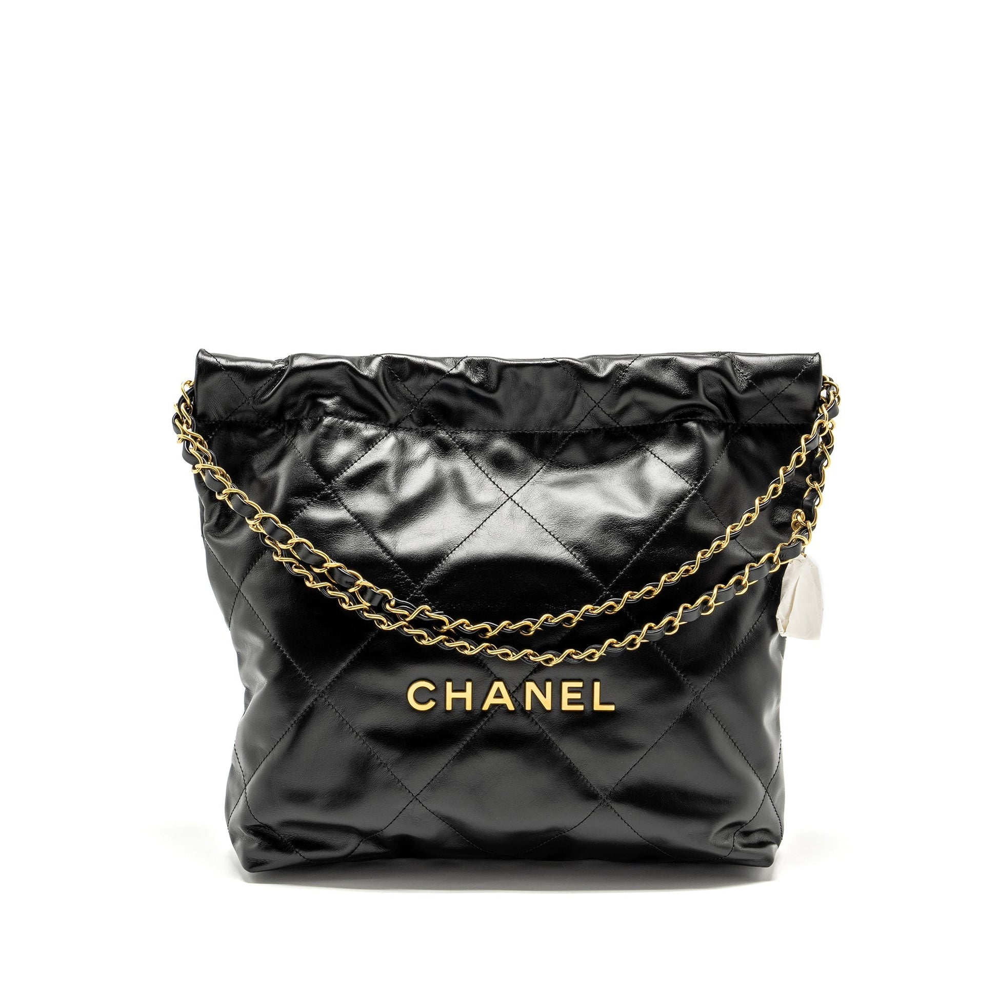 Chanel 22 Shiny Calfskin GHW Microchip Black Small Handbag Microchip 1