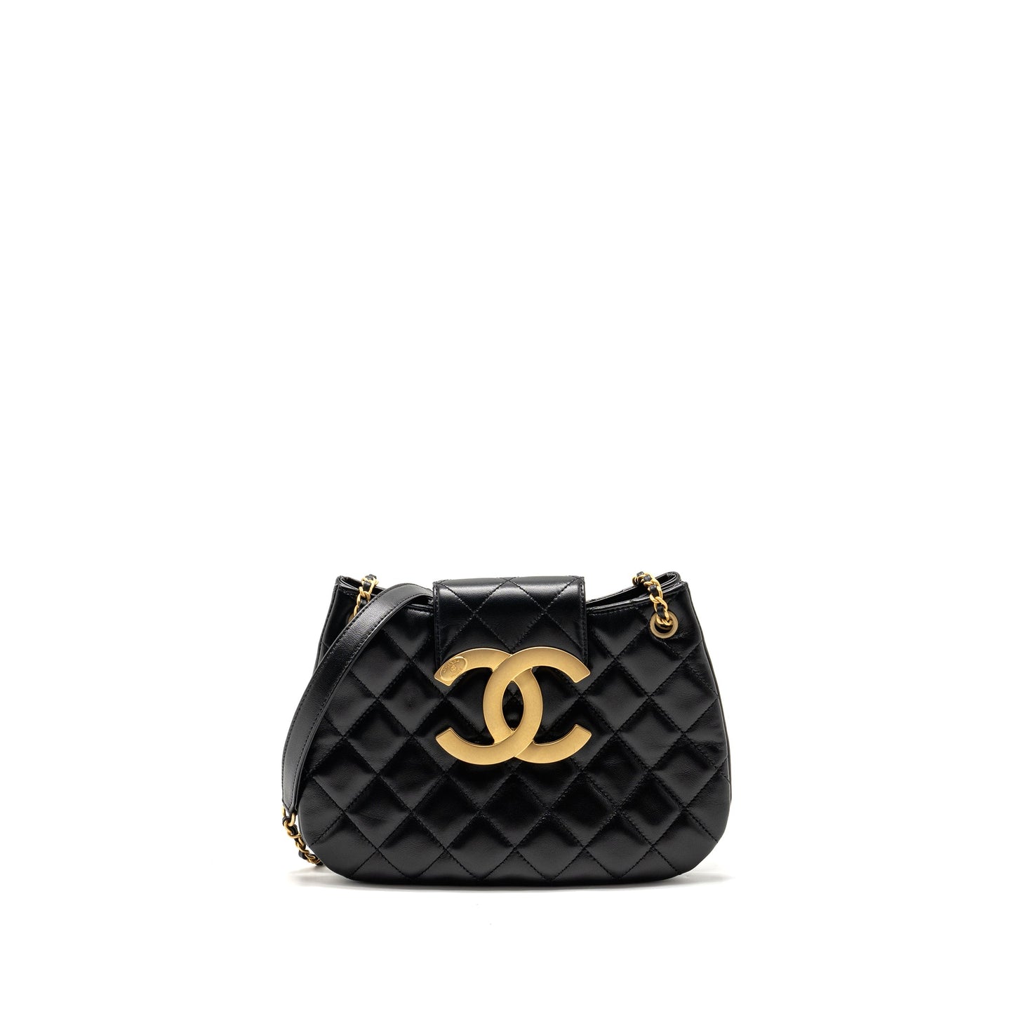 Chanel 24C Quilted Messenger Lambskin GHW Microchip Black Small Messenger Bag