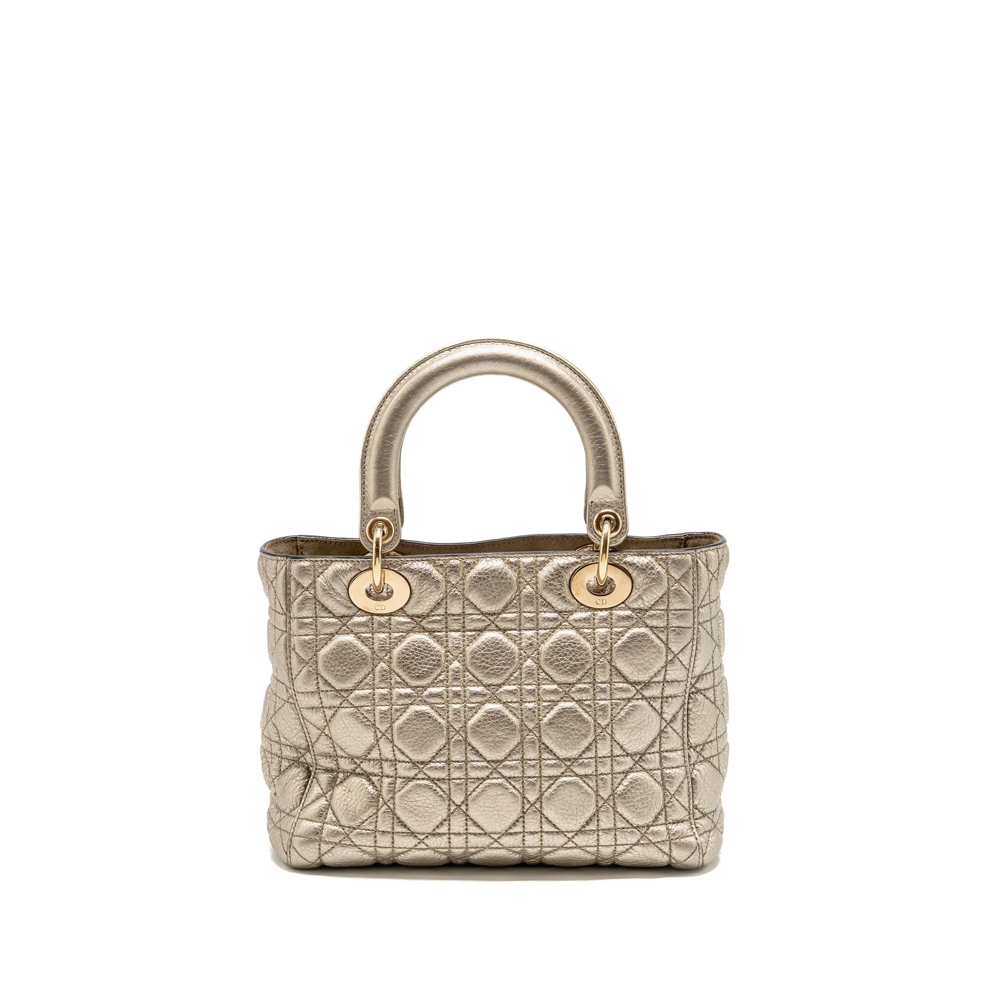 Dior Lady Cannage Calfskin Metallic Handbag Gold Medium Travel Bag