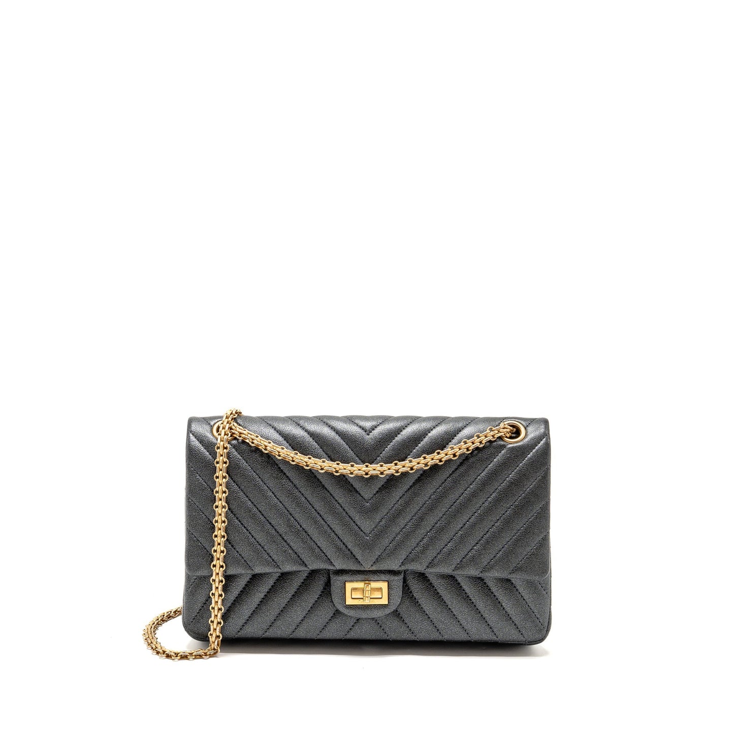 Chanel 2.55 226 Reissue Double Flap Chevron Black Shoulder Bag