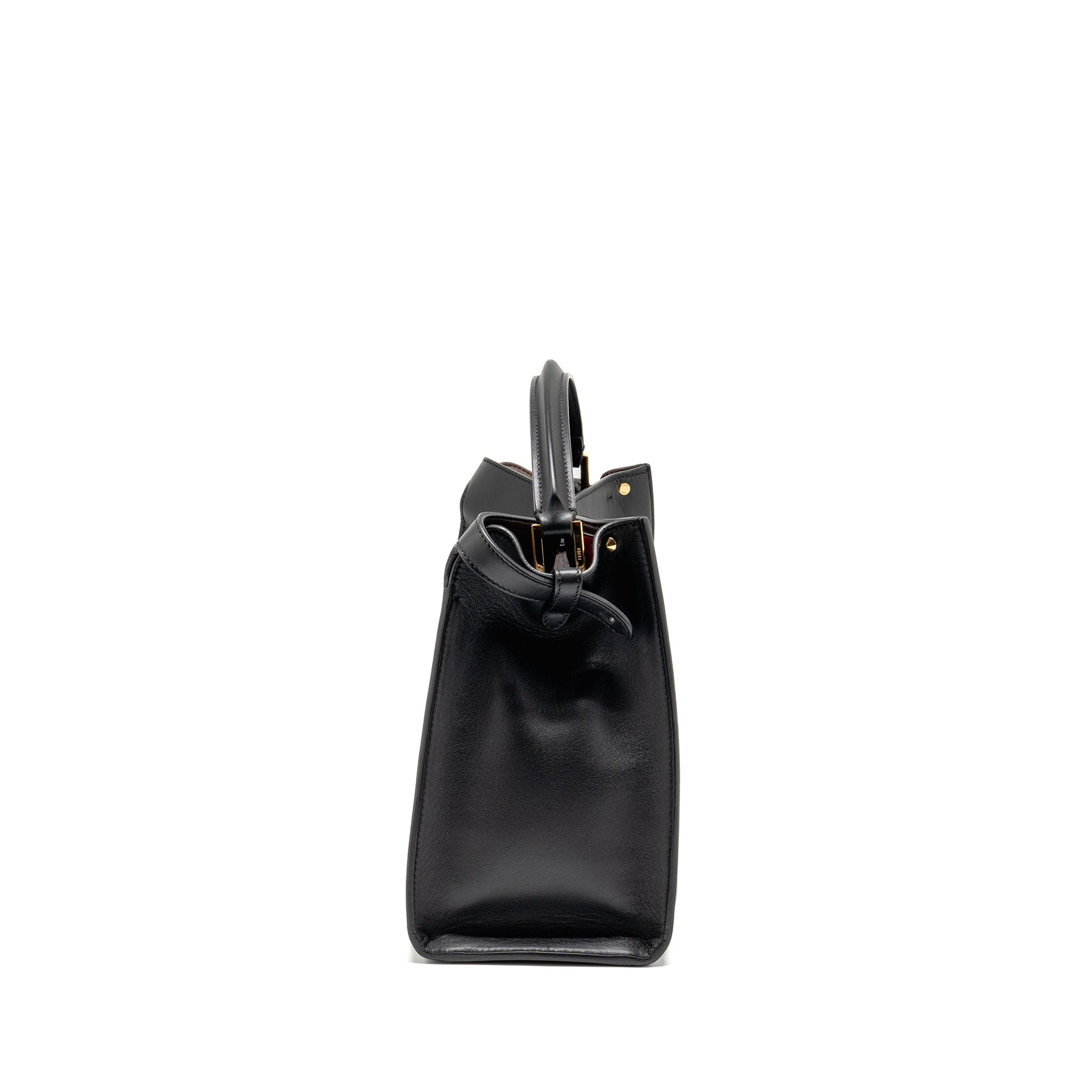 Fendi Peekaboo Lite Calfskin Handbag Black Medium Travel Bag