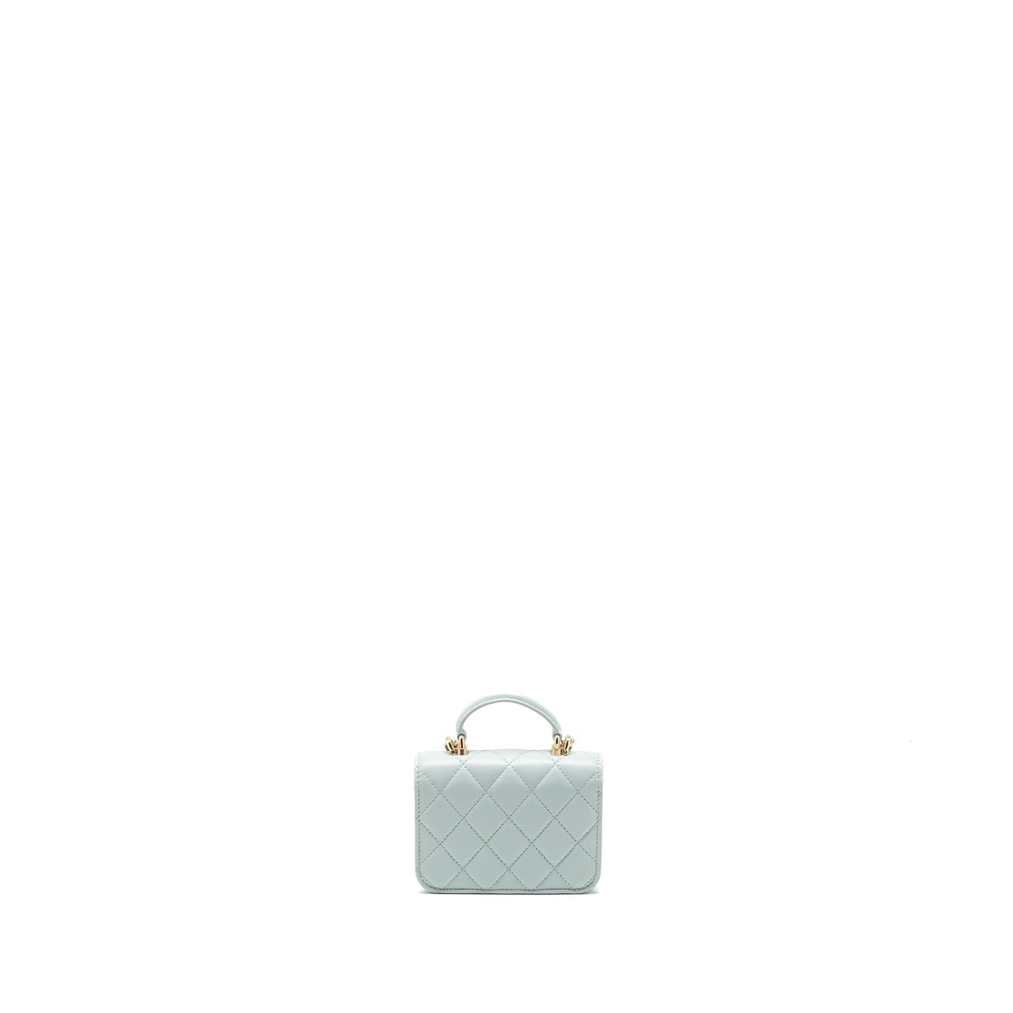 Chanel Top Handle Flap Lambskin Light LGHW Blue Clutch Bag