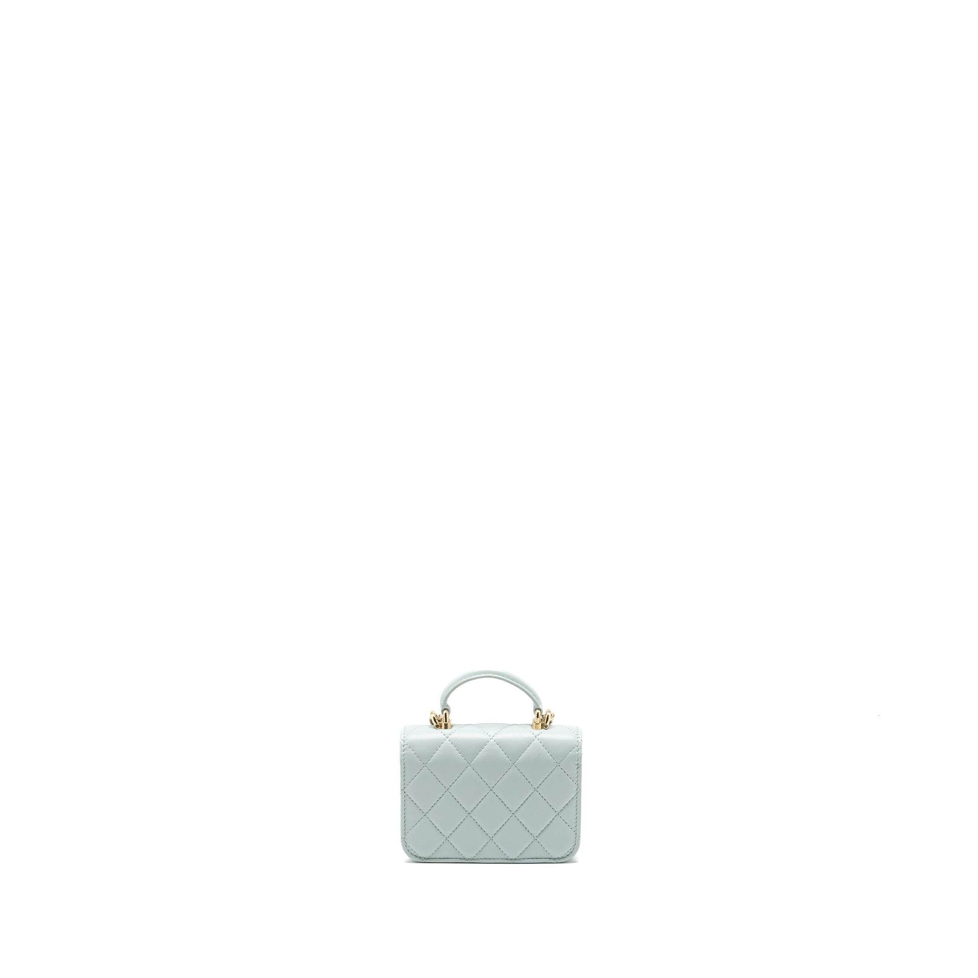 Chanel Top Handle Flap Lambskin Light LGHW Blue Clutch Bag