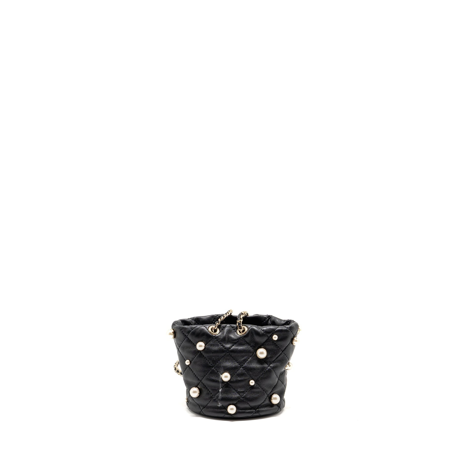 Chanel About Pearls Quilted Drawstring Bucket Lambskin Black Jewelry