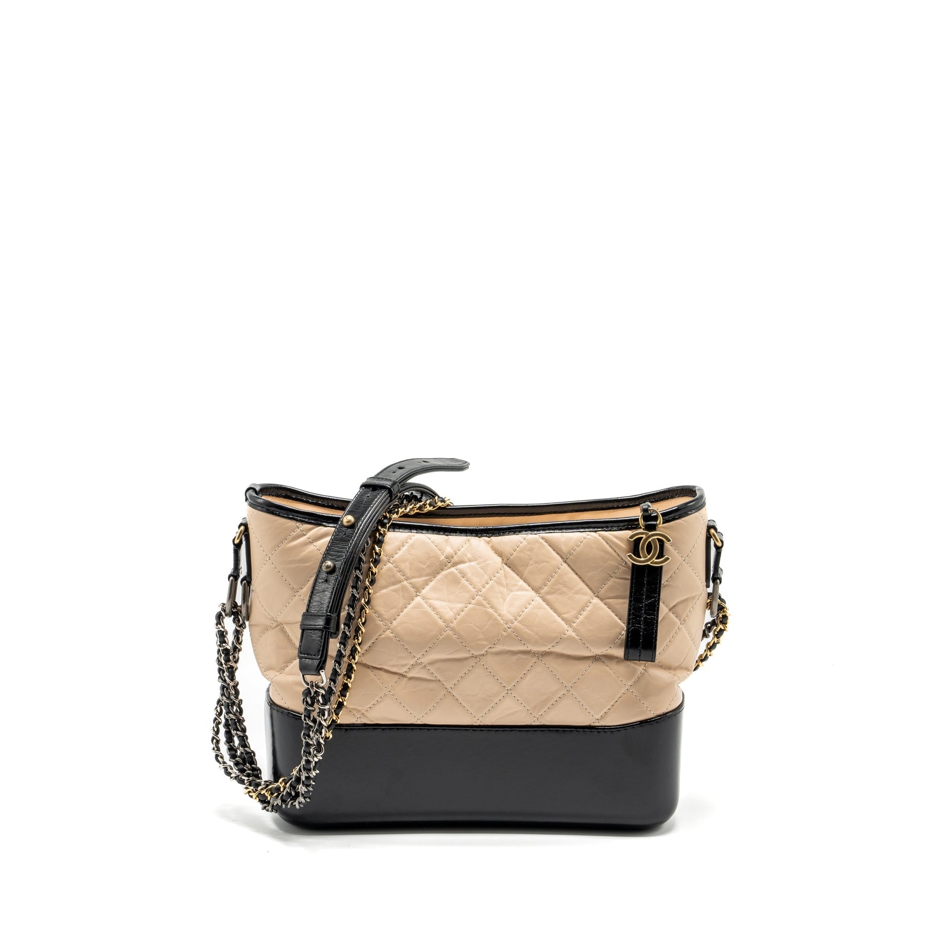Chanel Gabrielle Hobo Aged Calfskin Hardware Multicolour Black Beige Shoulder Bag