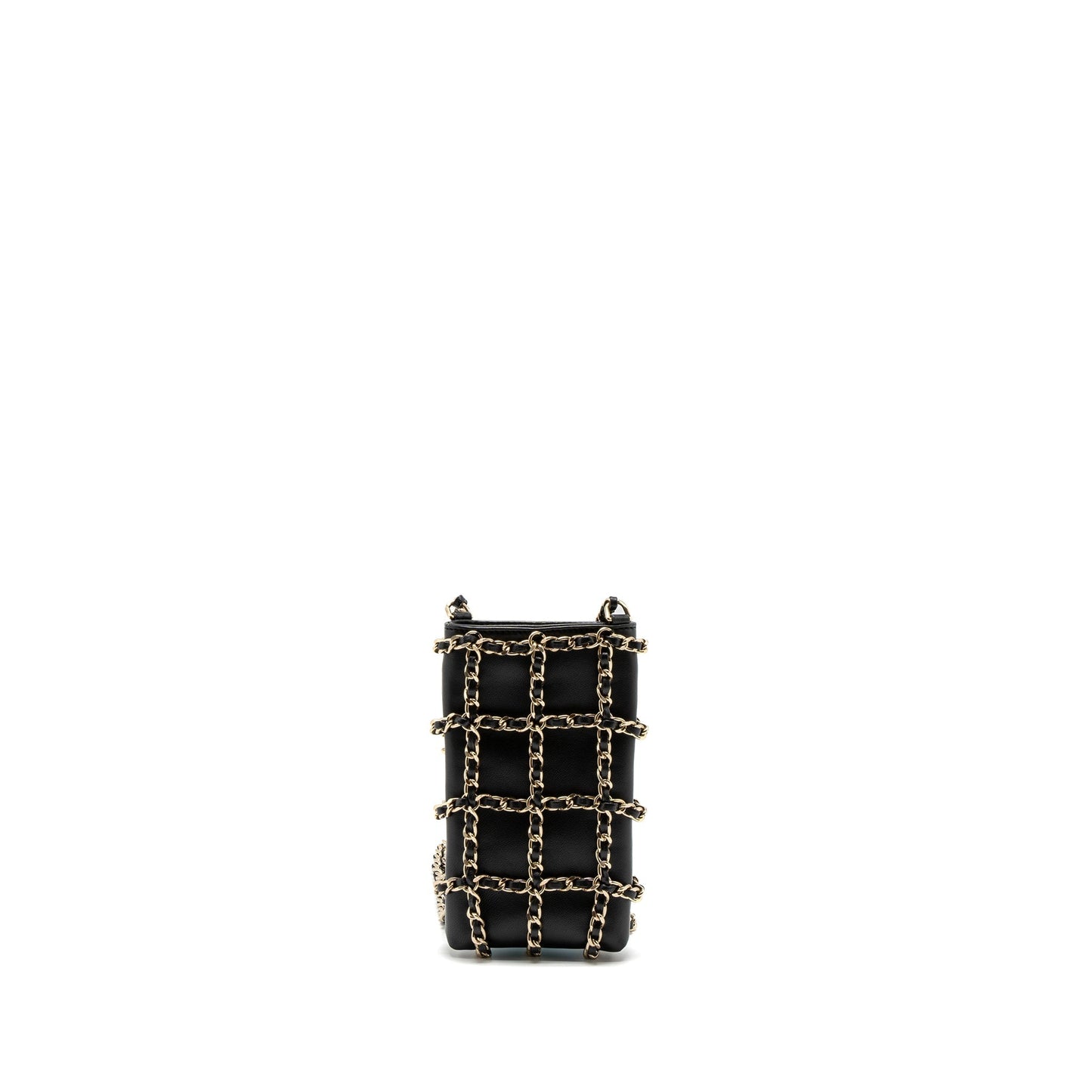 Chanel Cluth O Vertical Phone Holder Lambskin Black Gold Handbag