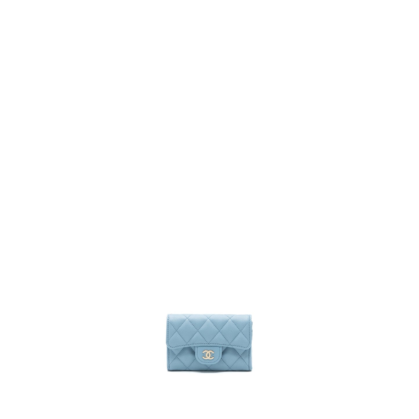 Chanel Classic Flap Card Holder Caviar LGHW Blue Wallet Case