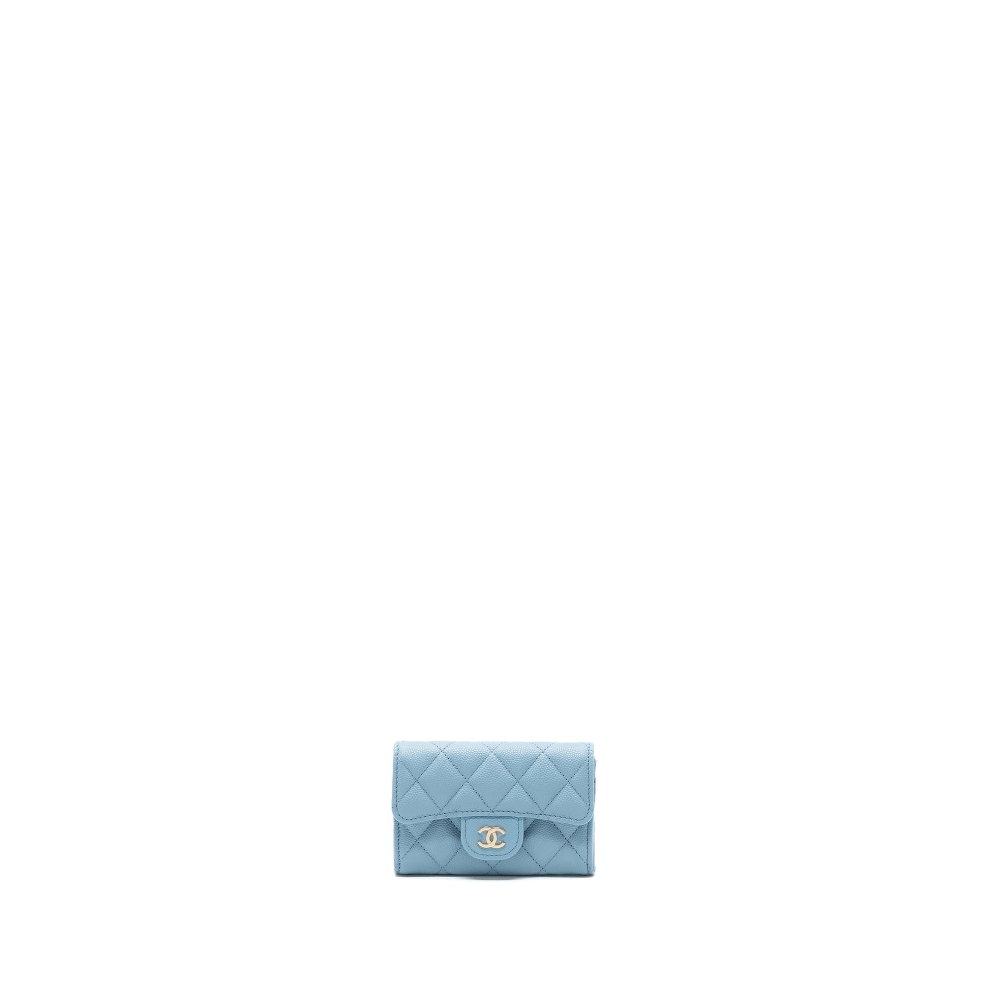 Chanel Classic Flap Card Holder Caviar LGHW Blue Wallet Case