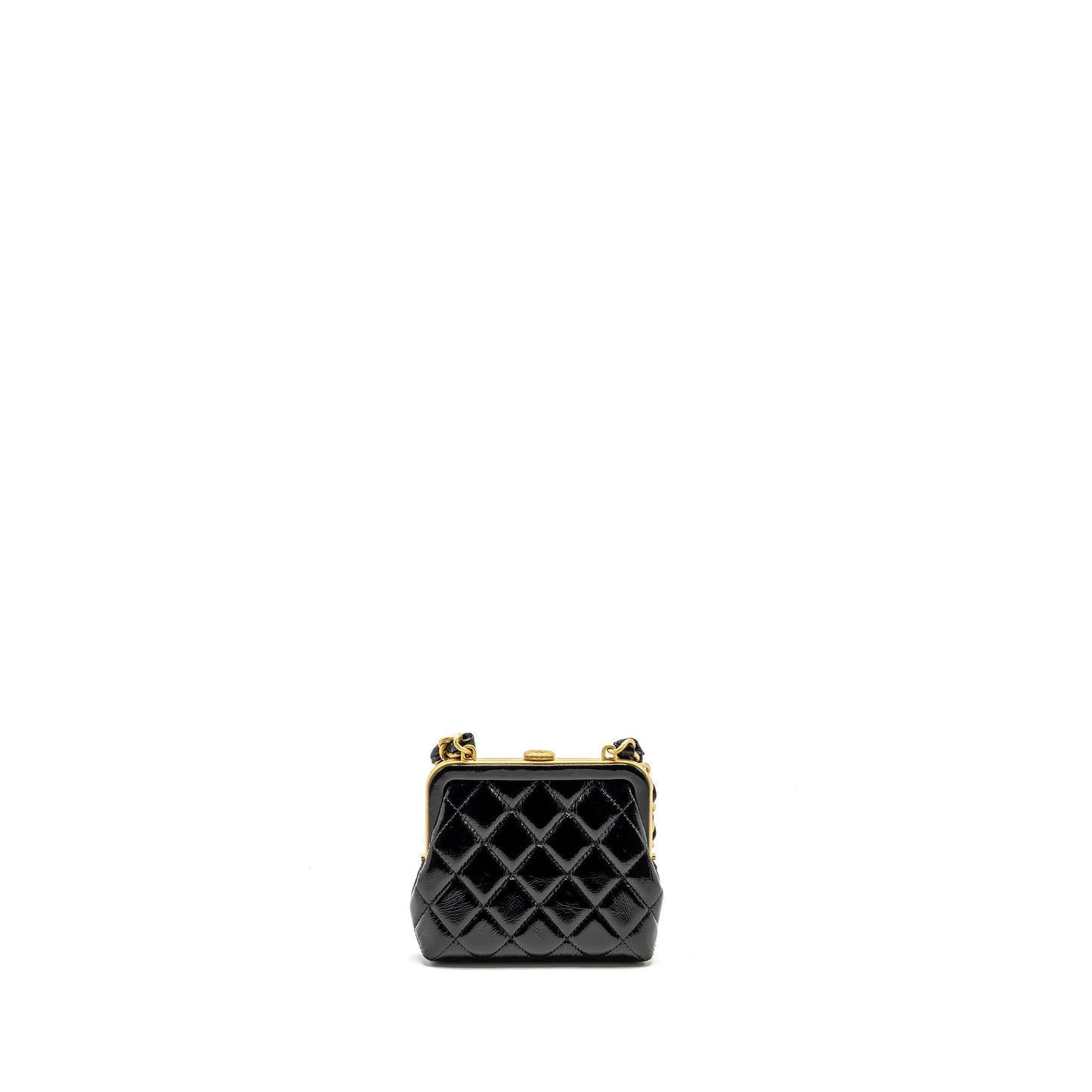 Chanel 24A Bowknot Patent Crumpled lambskin Shiny Black Pink Clutch Bag