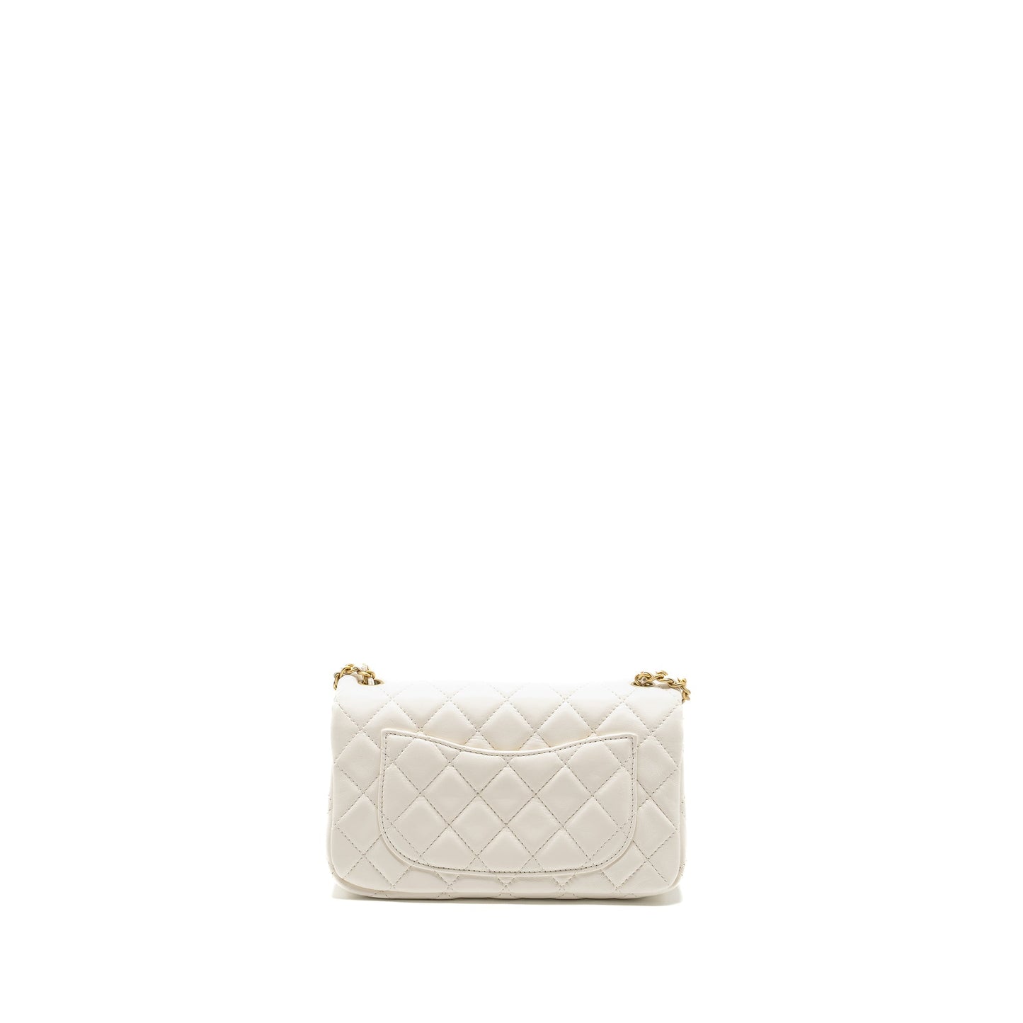 Chanel Pearl Crush Rectangular Flap Lambskin GHW White Shoulder Bag Microchip 1