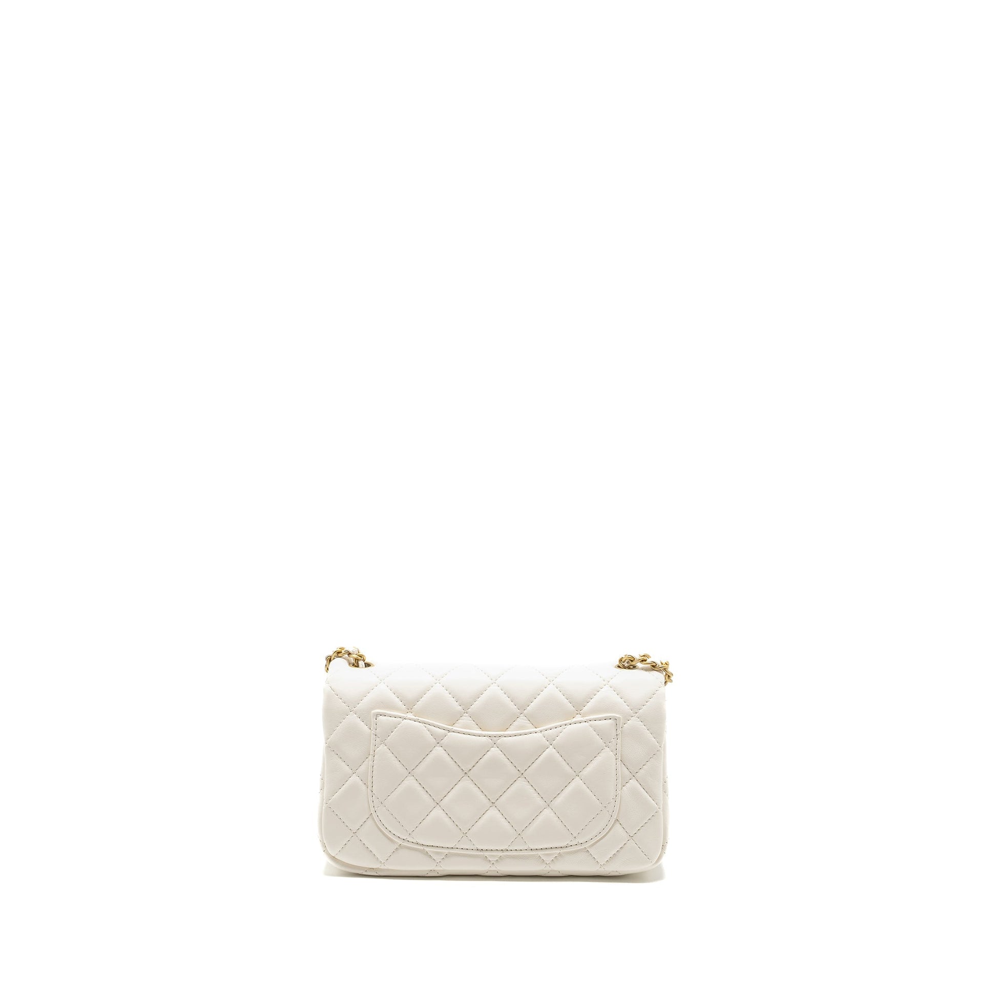 Chanel Pearl Crush Rectangular Flap Lambskin GHW White Shoulder Bag Microchip 1
