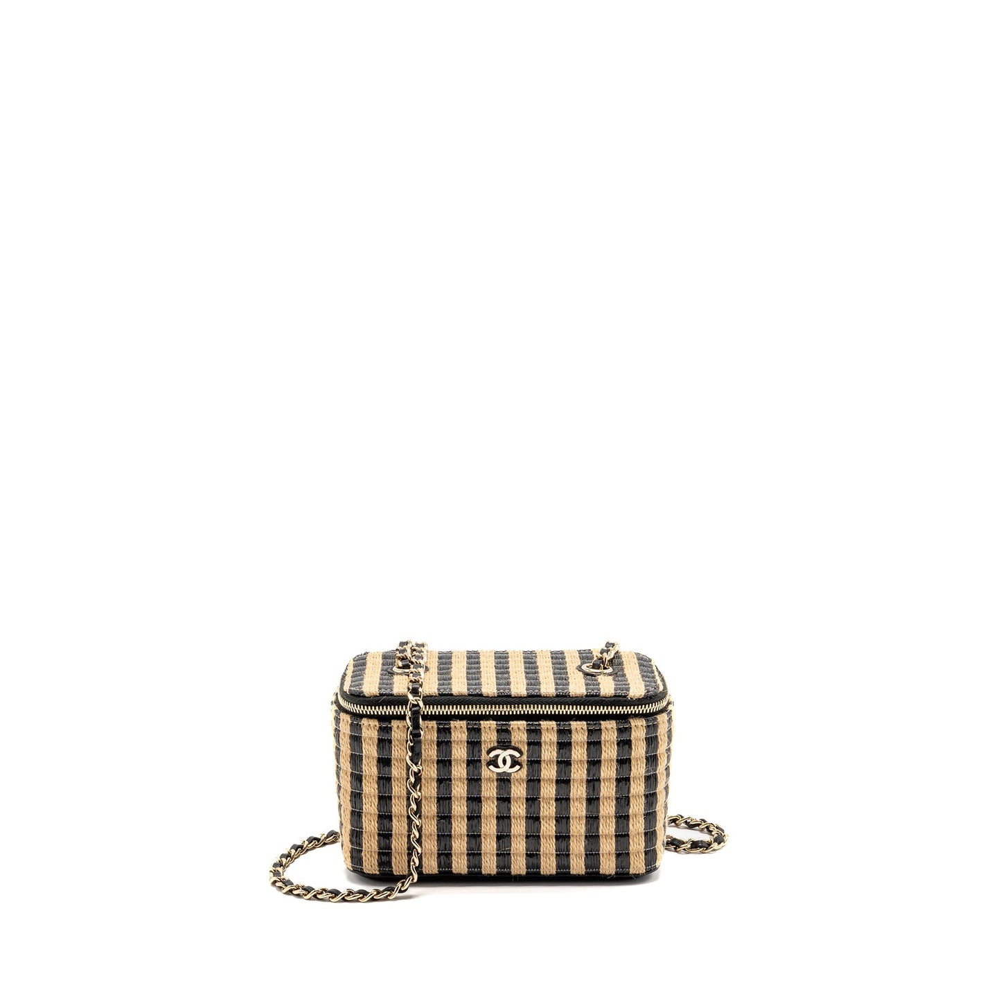 Chanel long vanity raffia calfskin LGHW Black Beige Handbag