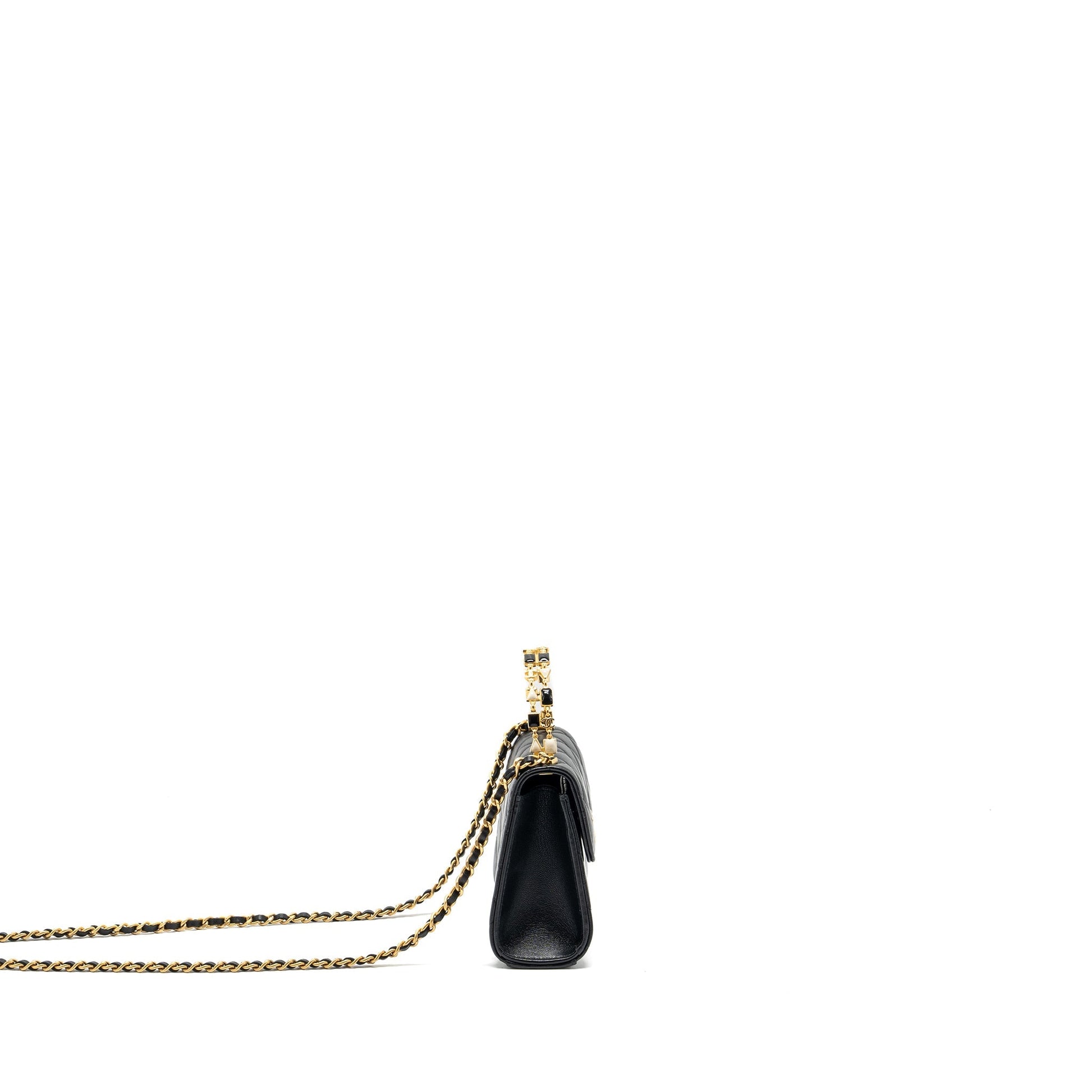 Chanel 22B Enamel Top handle Flap Lambskin Black Shoulder Bag Ghw Microchip