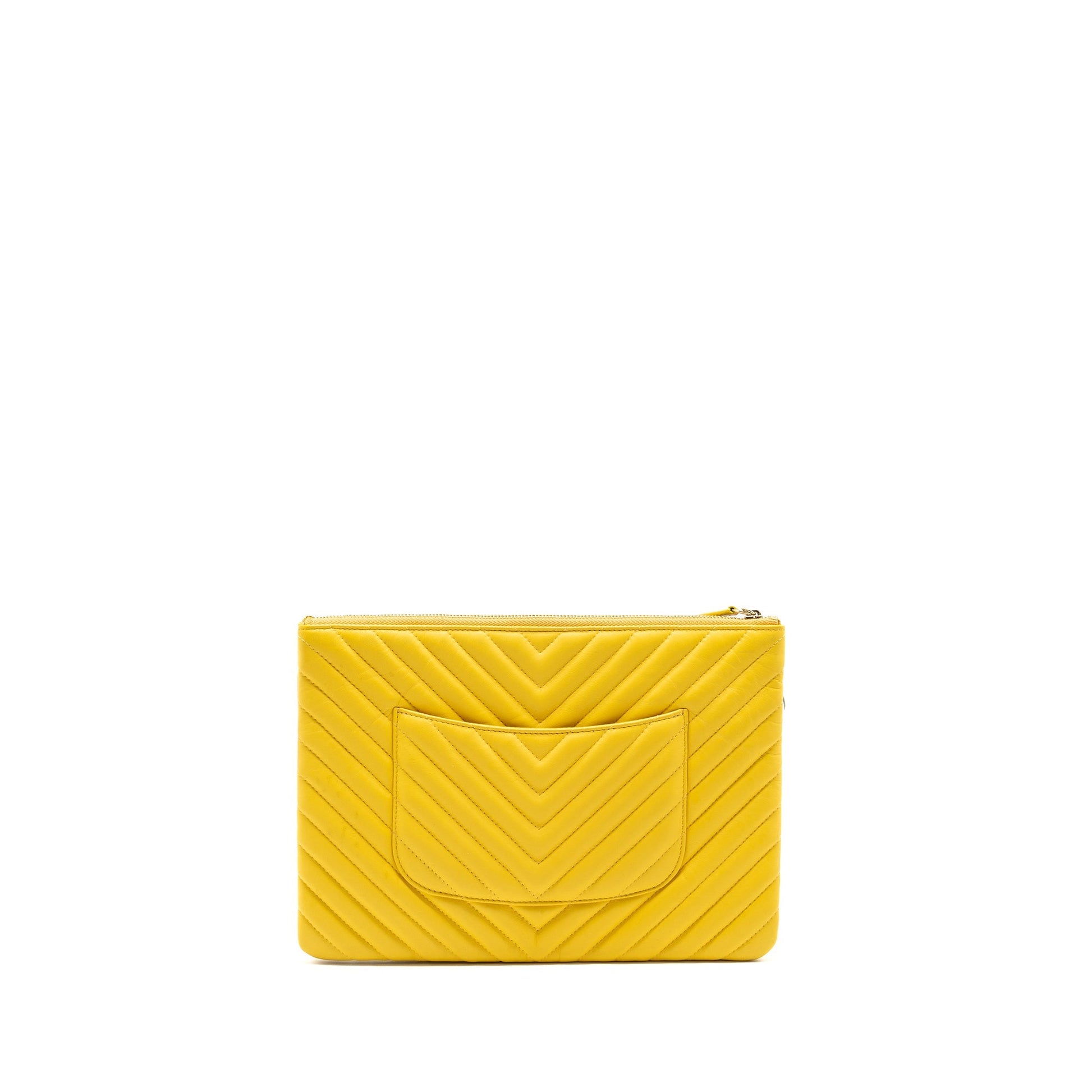 Chanel Chevron zip lambskin yellow LGHW Clutch Bag