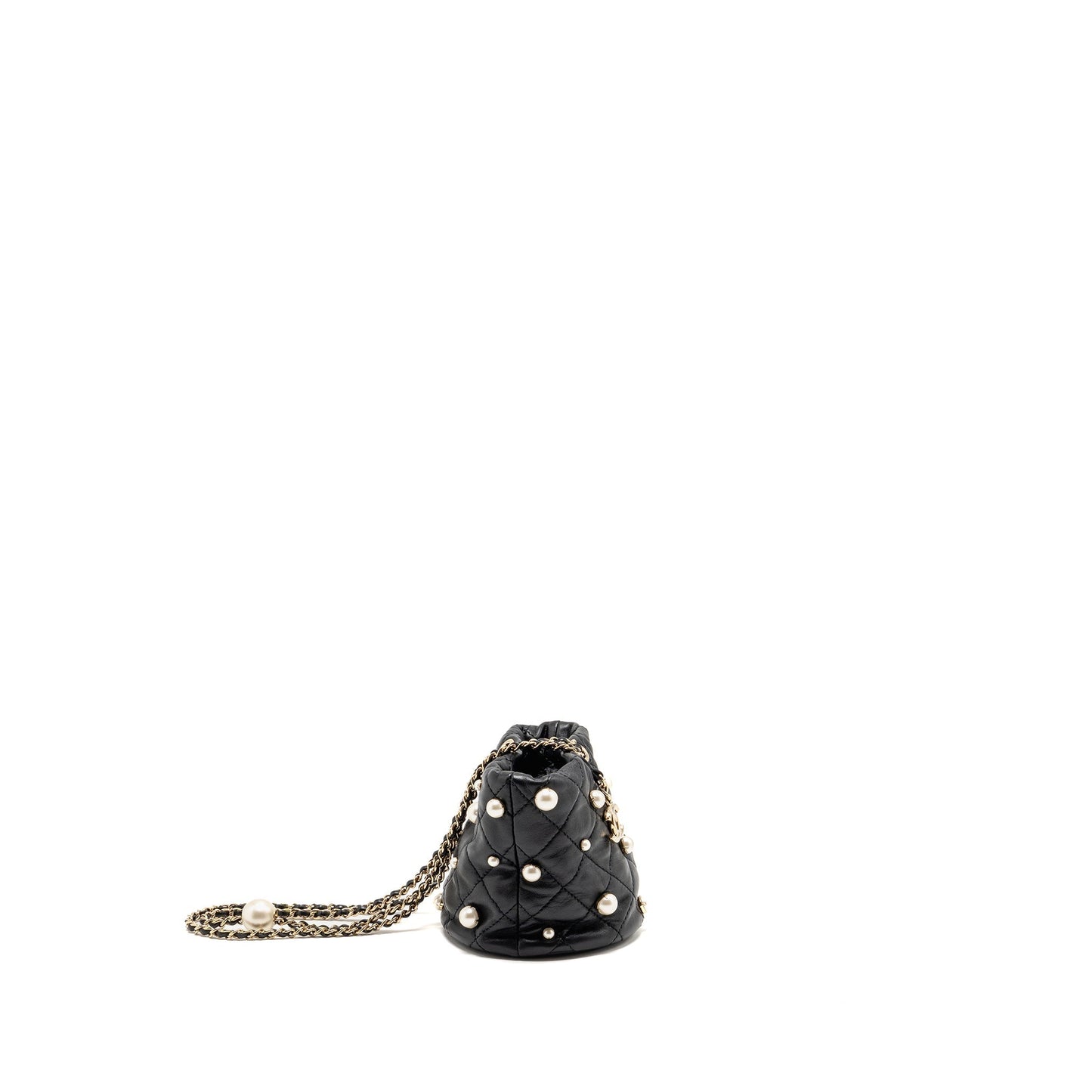 Chanel About Pearls Quilted Drawstring Bucket Lambskin Black Jewelry