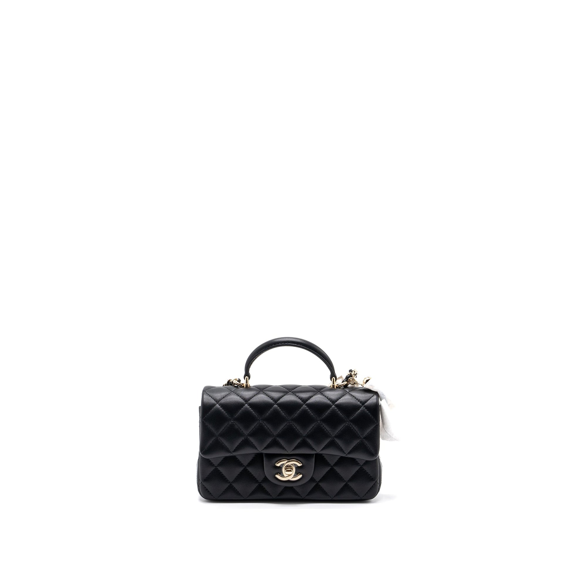 Chanel 22P Lion Charm Top Handle Rectangular Black Key Chain Lghw Microchip