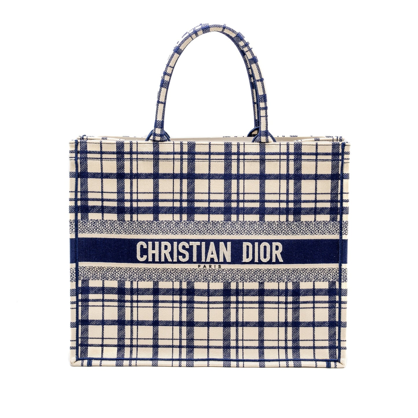 Dior Book Tote Linen Handbag Canvas Blue Tote Bag