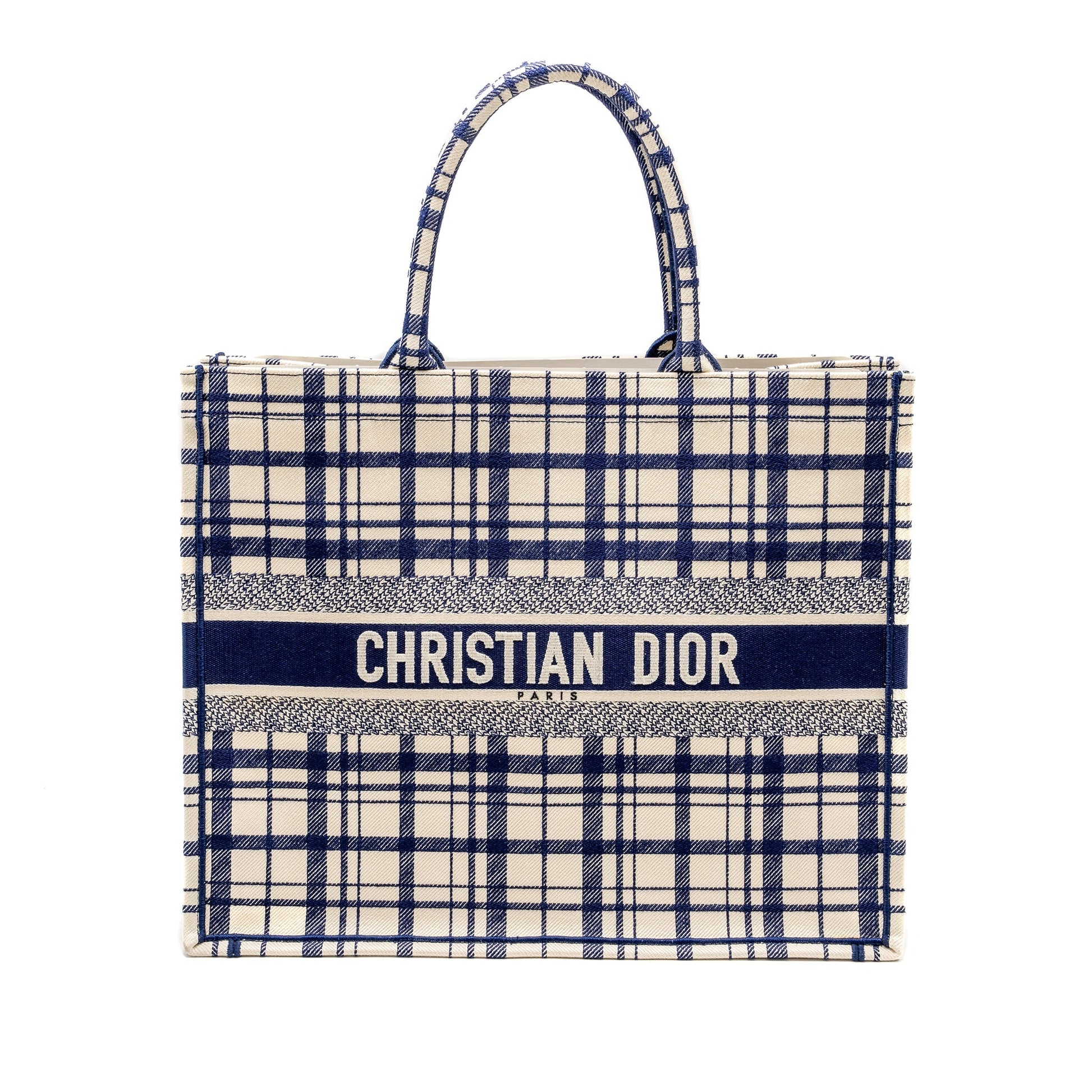 Dior Book Tote Linen Handbag Canvas Blue Tote Bag