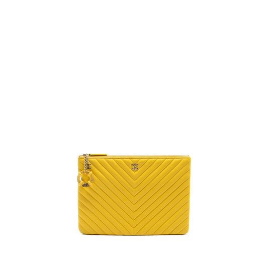 Chanel Chevron zip lambskin yellow LGHW Clutch Bag