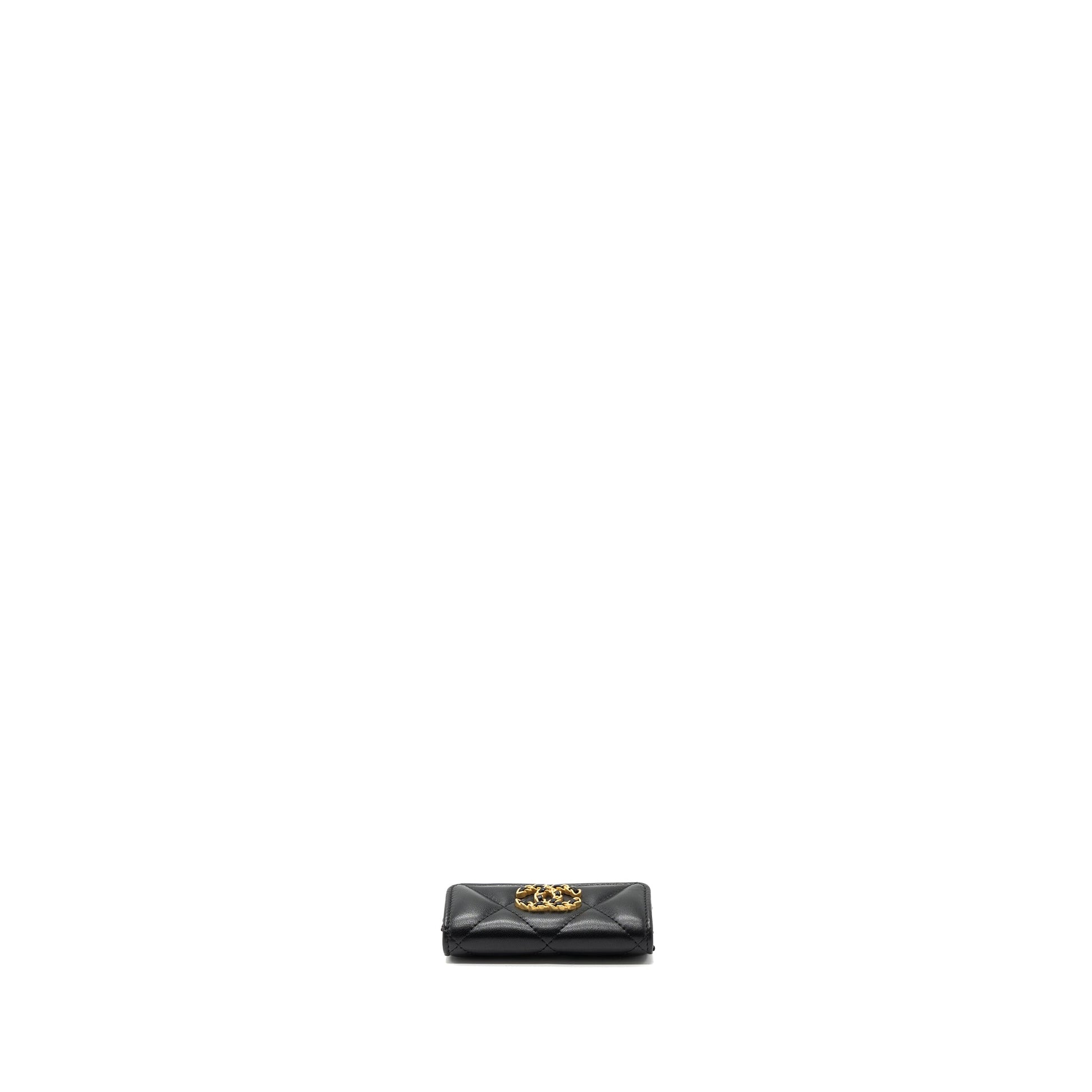 Chanel 19 flap card holder lambskin GHW Black Wallet Case