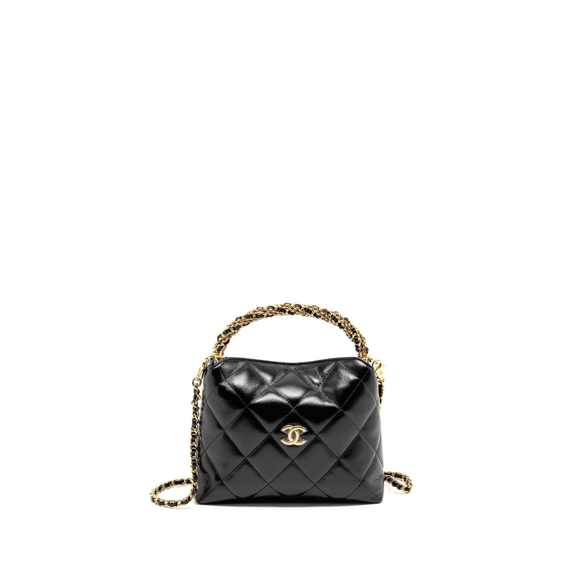 Chanel 24B Twist Top Handle Hobo Lunch Black Shoulder Bag