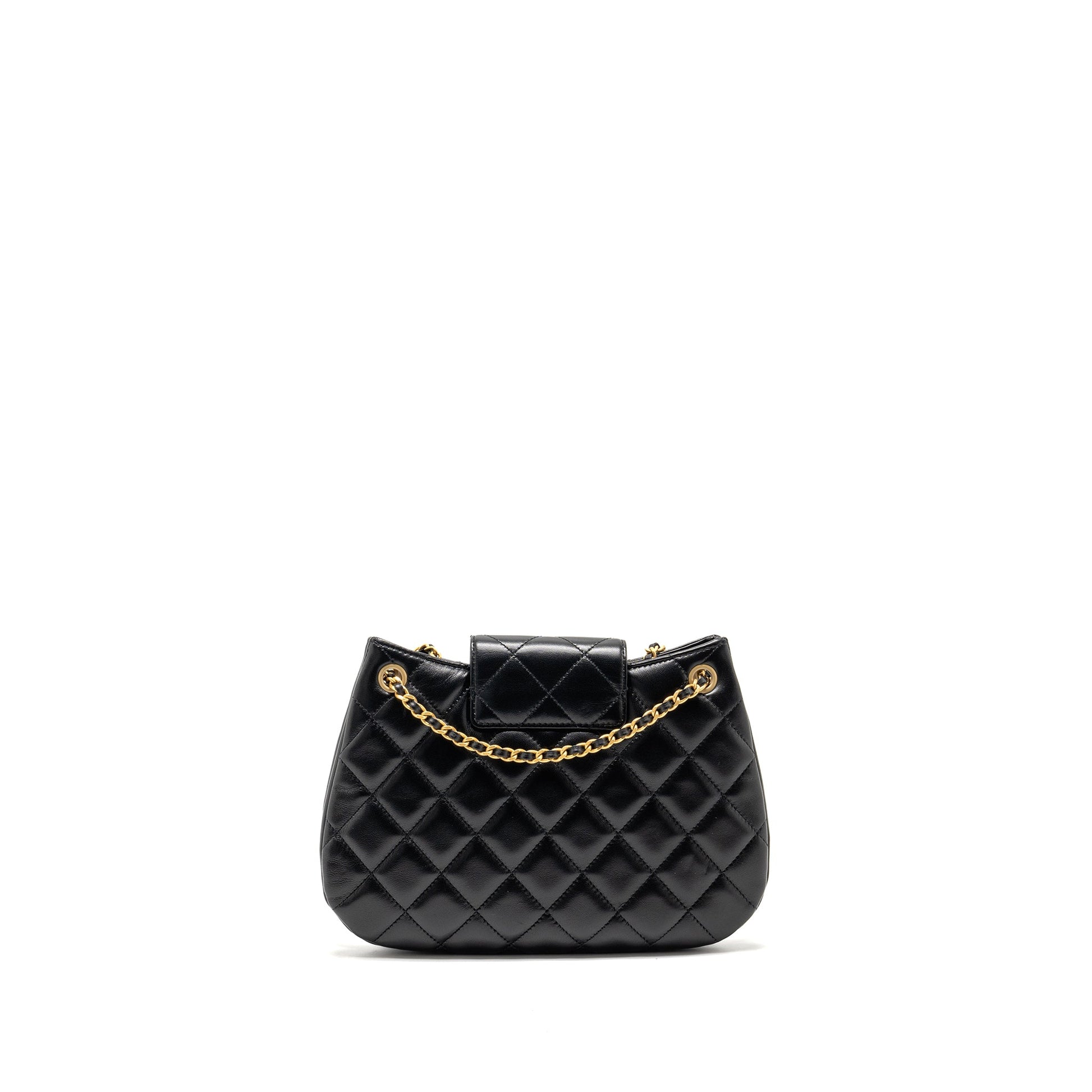Chanel 24C Quilted Messenger Lambskin GHW Microchip Black Small Messenger Bag