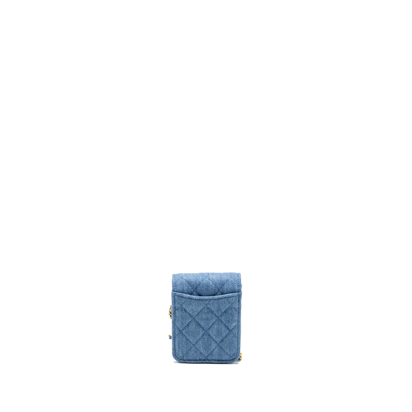 Chanel Vertical Flap Denim GHW microchip Blue Clutch Bag