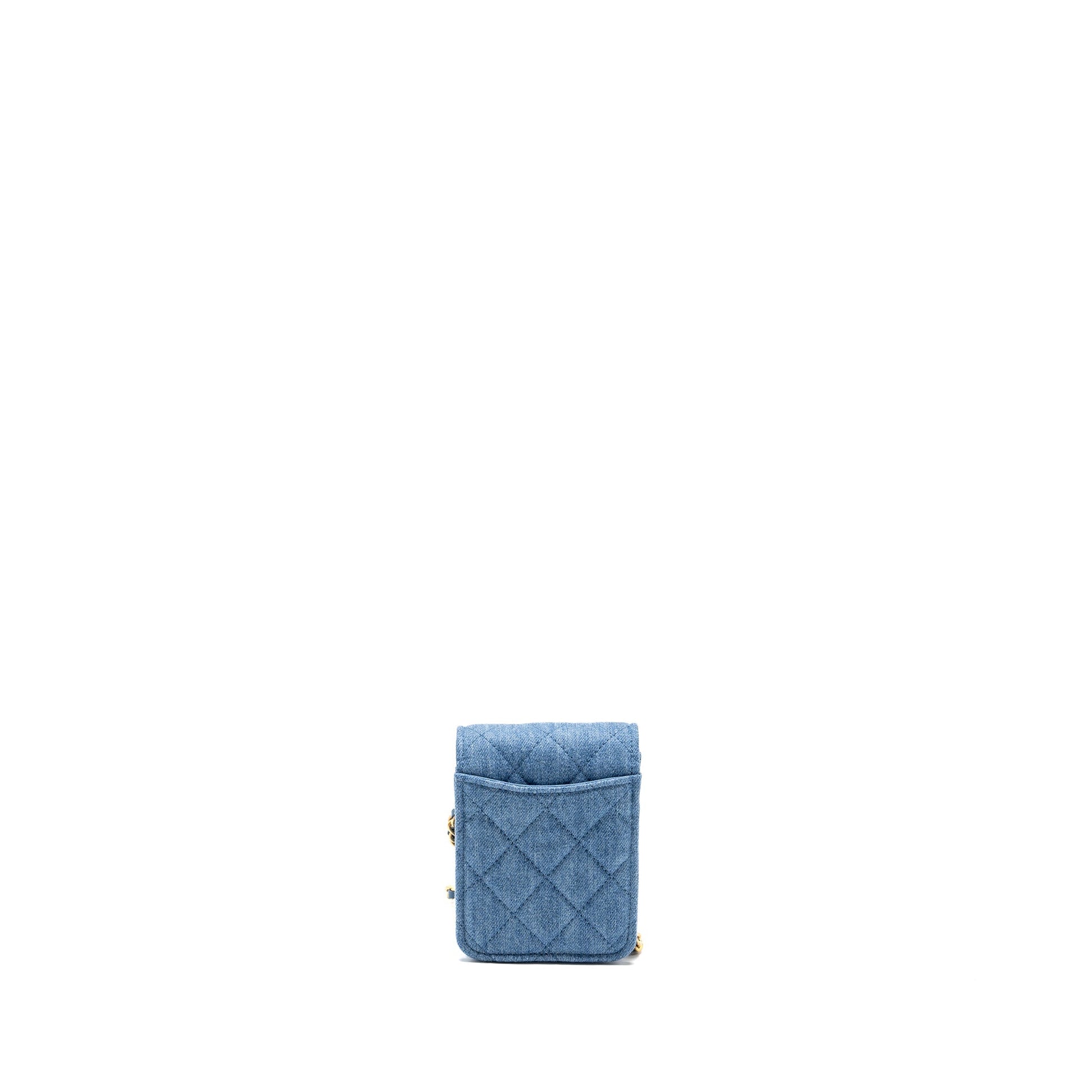 Chanel Vertical Flap Denim GHW microchip Blue Clutch Bag