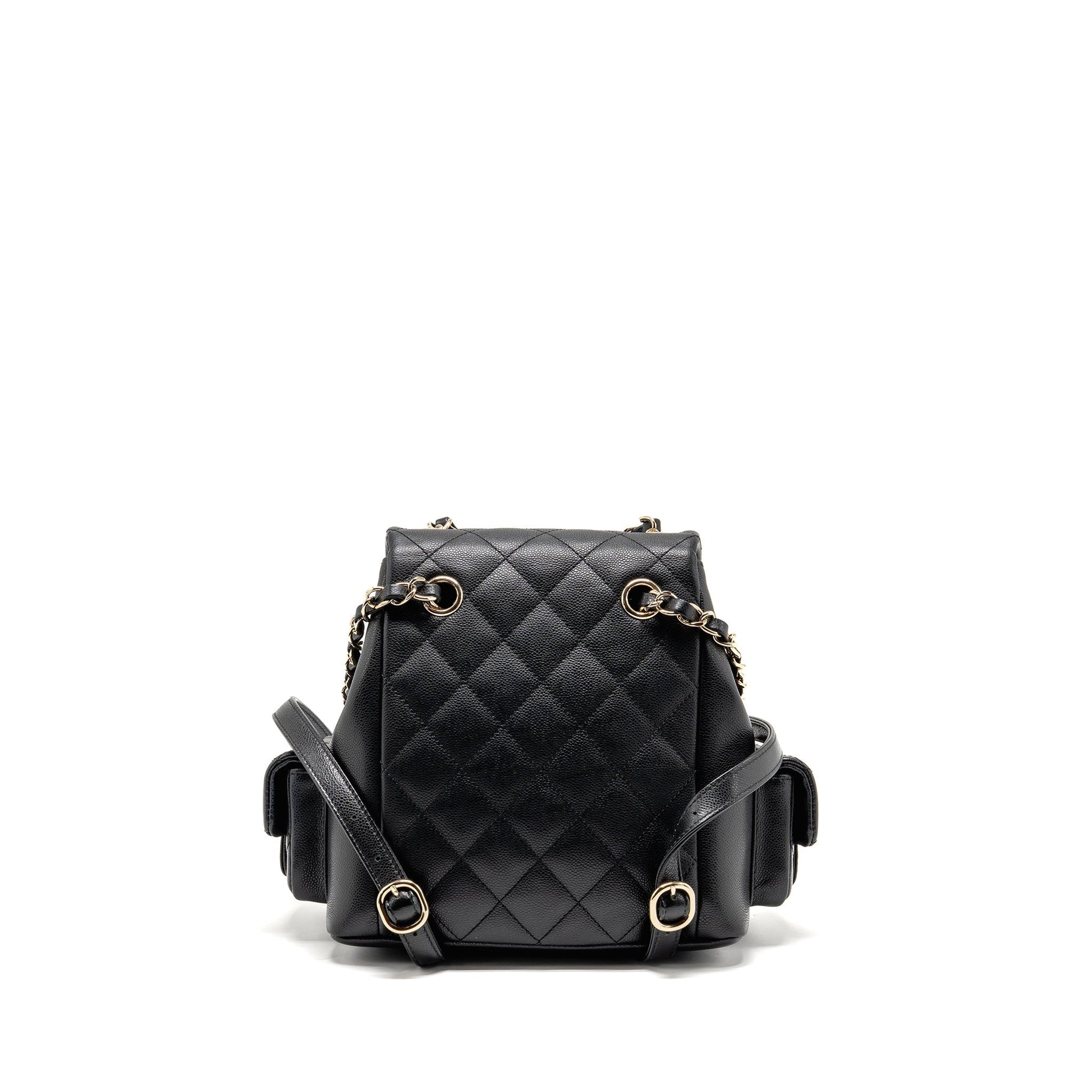 Chanel Triple Pocket Backpack Caviar LGHW microchip Black Black 2