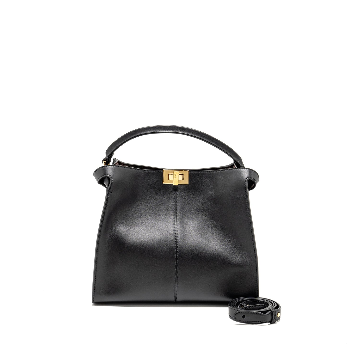 Fendi Peekaboo Lite Calfskin Handbag Black Medium Travel Bag