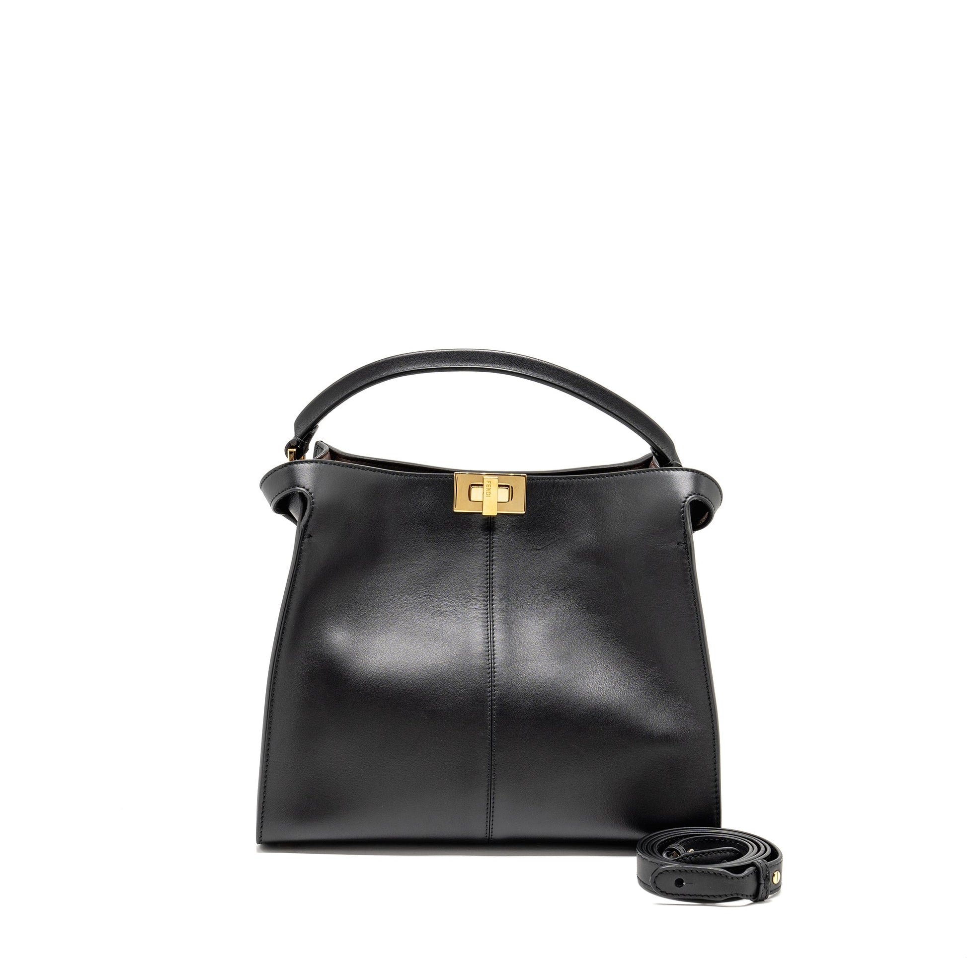 Fendi Peekaboo Lite Calfskin Handbag Black Medium Travel Bag