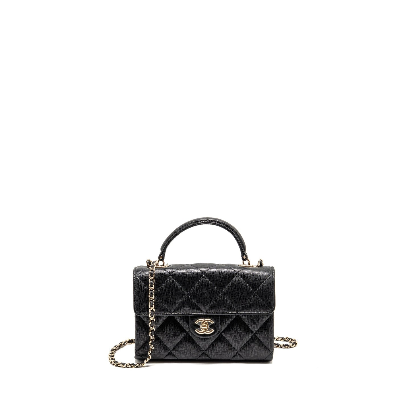 Chanel Top Handle Quilted CC Flap Caviar Black Shoulder Bag