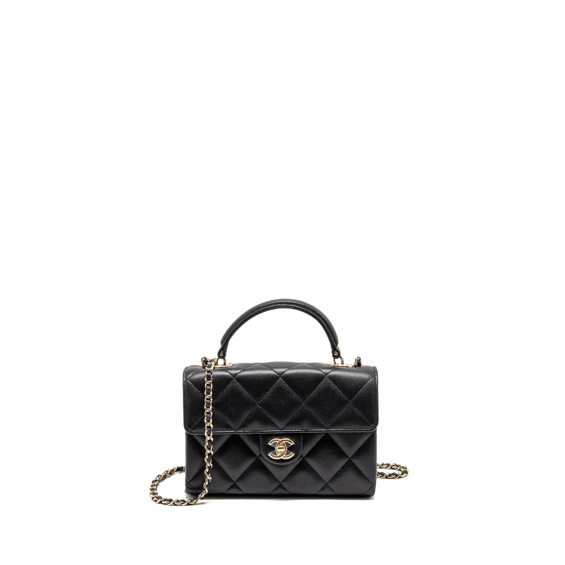 Chanel Top Handle Quilted CC Flap Caviar Black Shoulder Bag