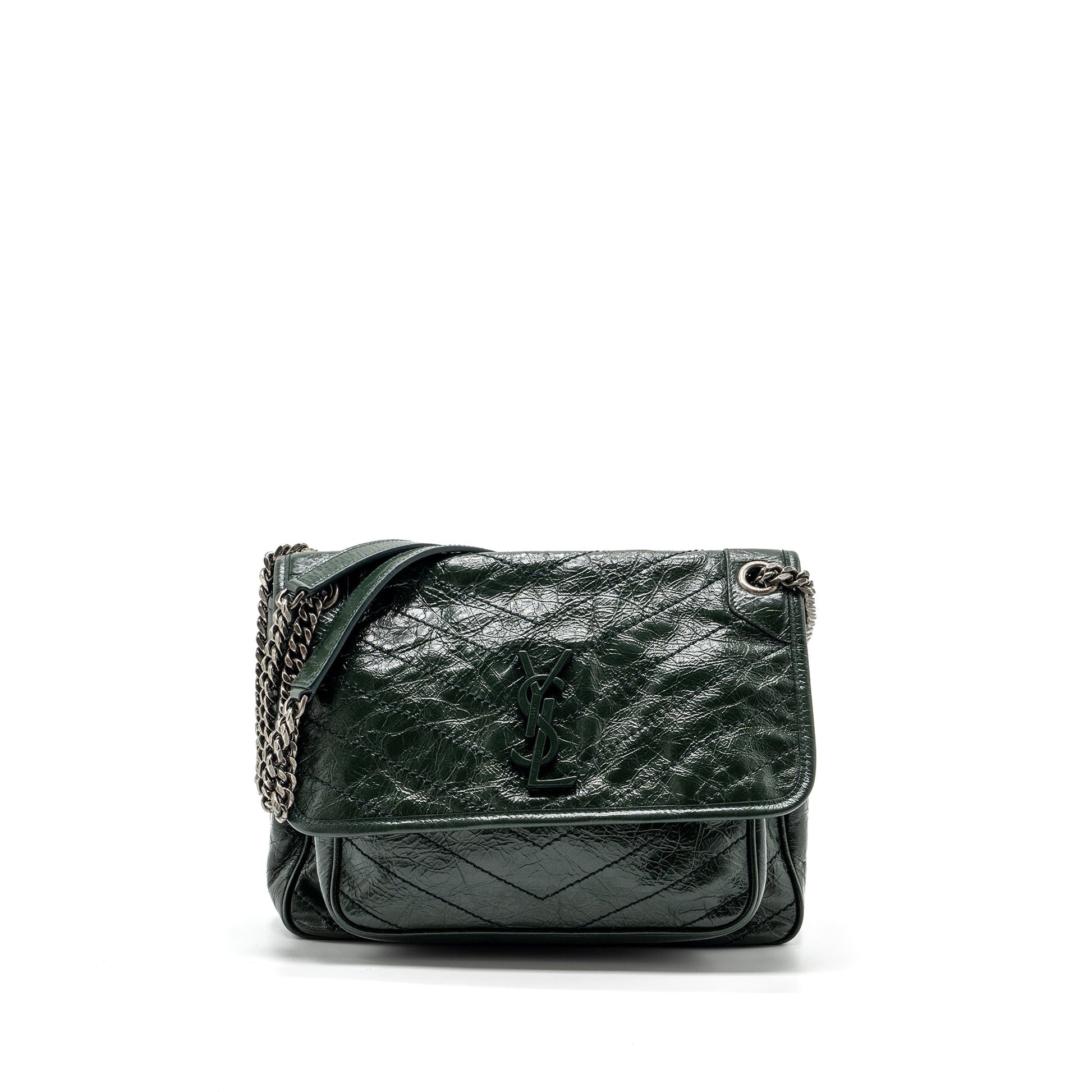 YSL Saint Laurent Saint Laurent Niki Calfskin Ruthenium Hardware Travel Green Medium Travel Bag