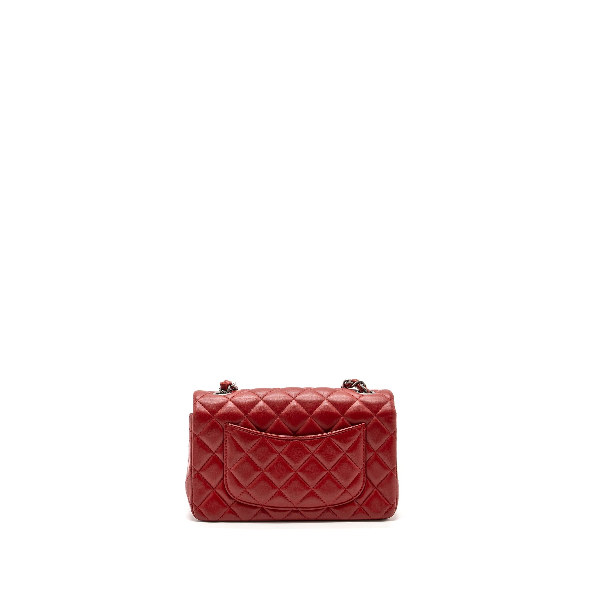 Chanel Classic Rectangular Flap Lambskin Ruthenium Hardware Red Shoulder Bag