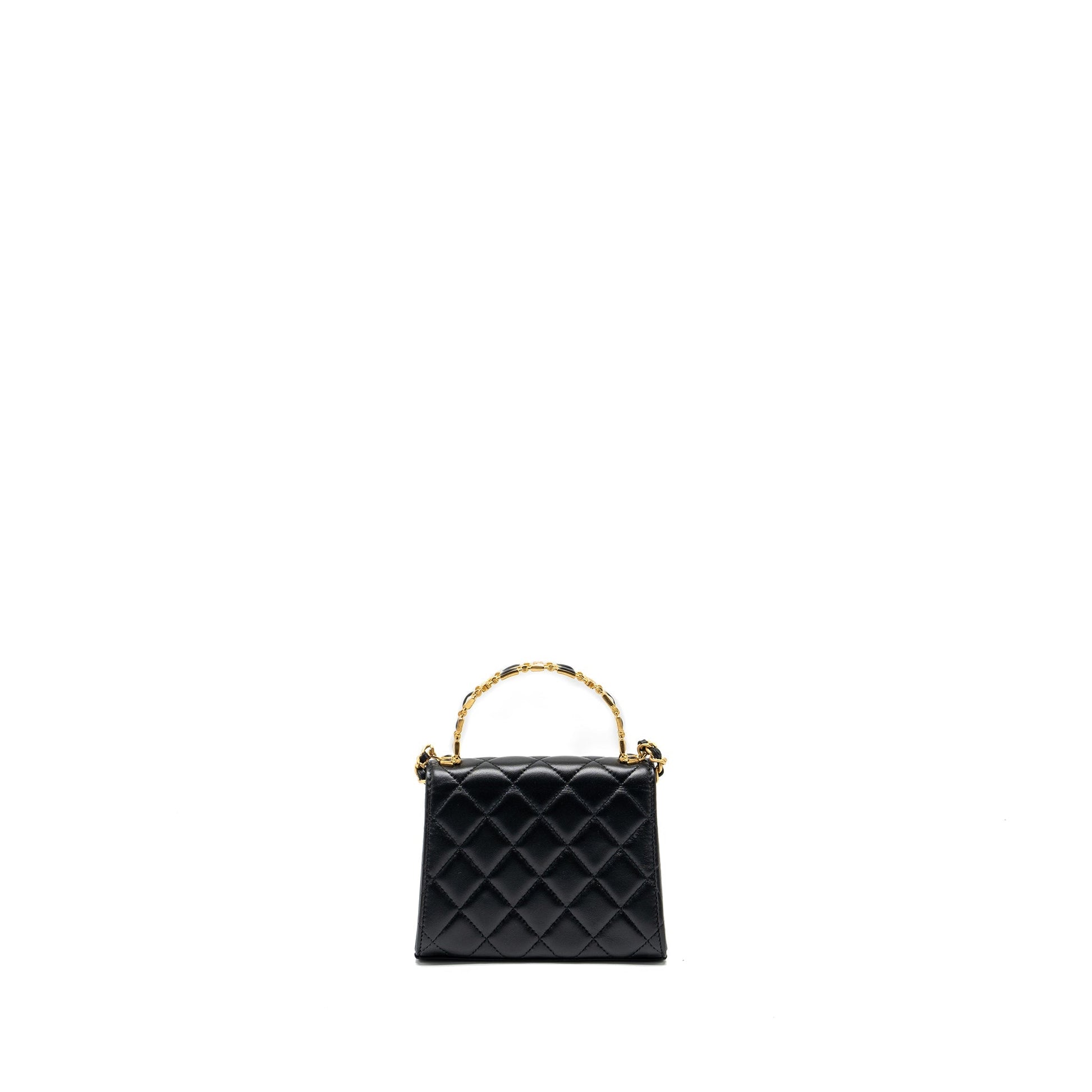Chanel 22B Enamel Top handle Flap Lambskin Black Shoulder Bag Ghw Microchip