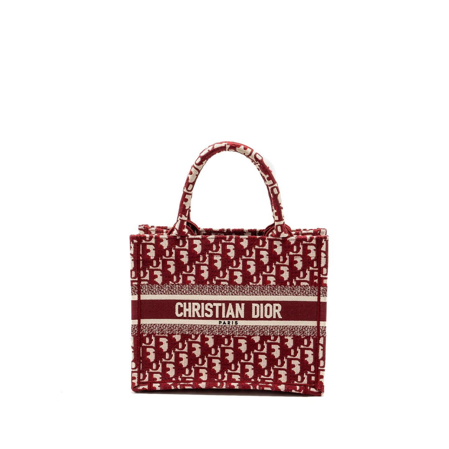 Dior Book Tote Oblique Embroidery Handbag Canvas Red Tote Bag