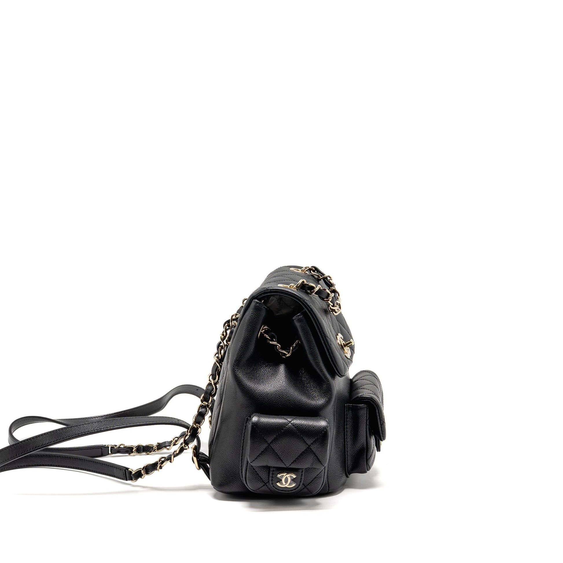 Chanel Triple Pocket Backpack Caviar LGHW microchip Black Black 2