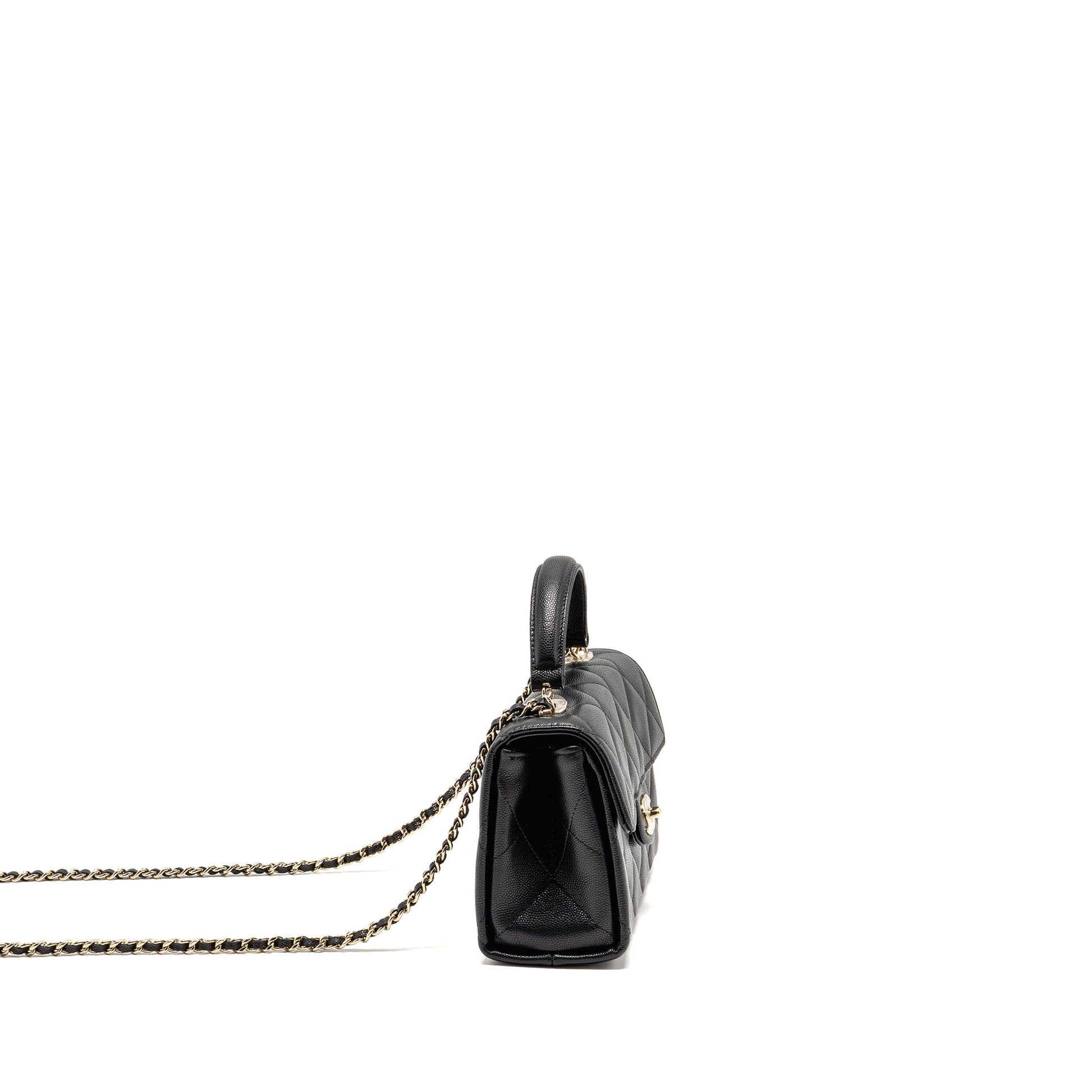 Chanel Top Handle Quilted CC Flap Caviar Black Shoulder Bag