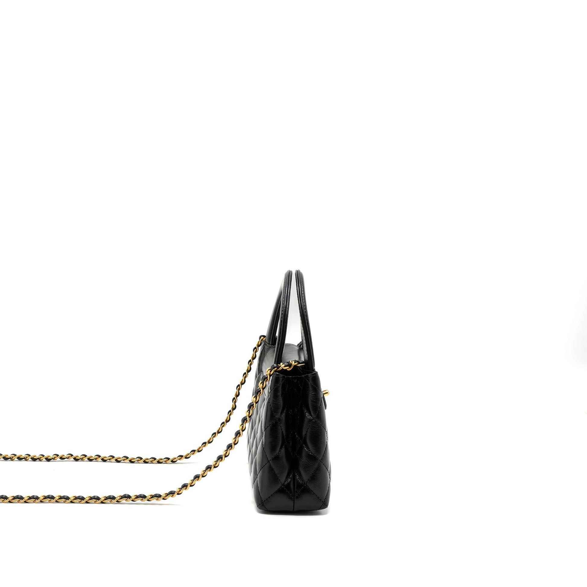 Chanel 23k Shopping Calfskin Brushed GHW Microchip Black Mini Bag