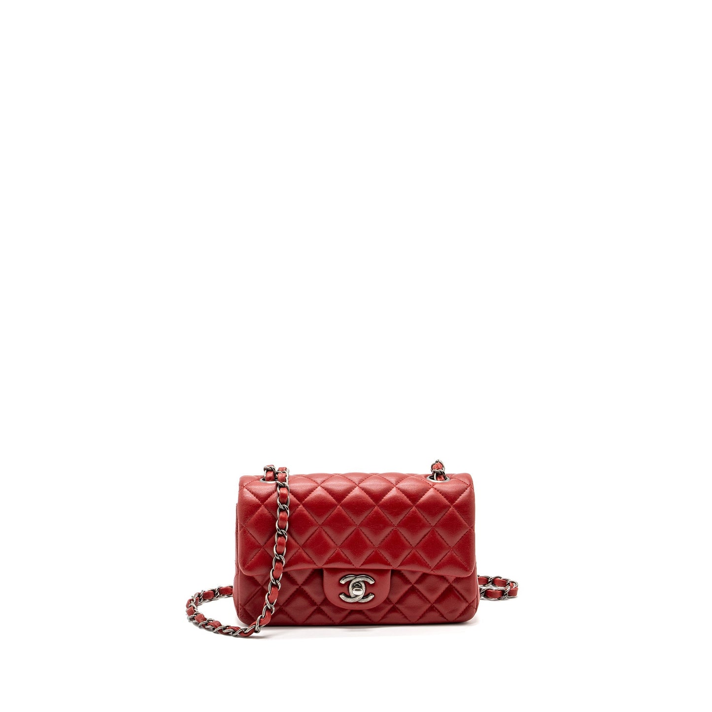 Chanel Classic Rectangular Flap Lambskin Ruthenium Hardware Red Shoulder Bag