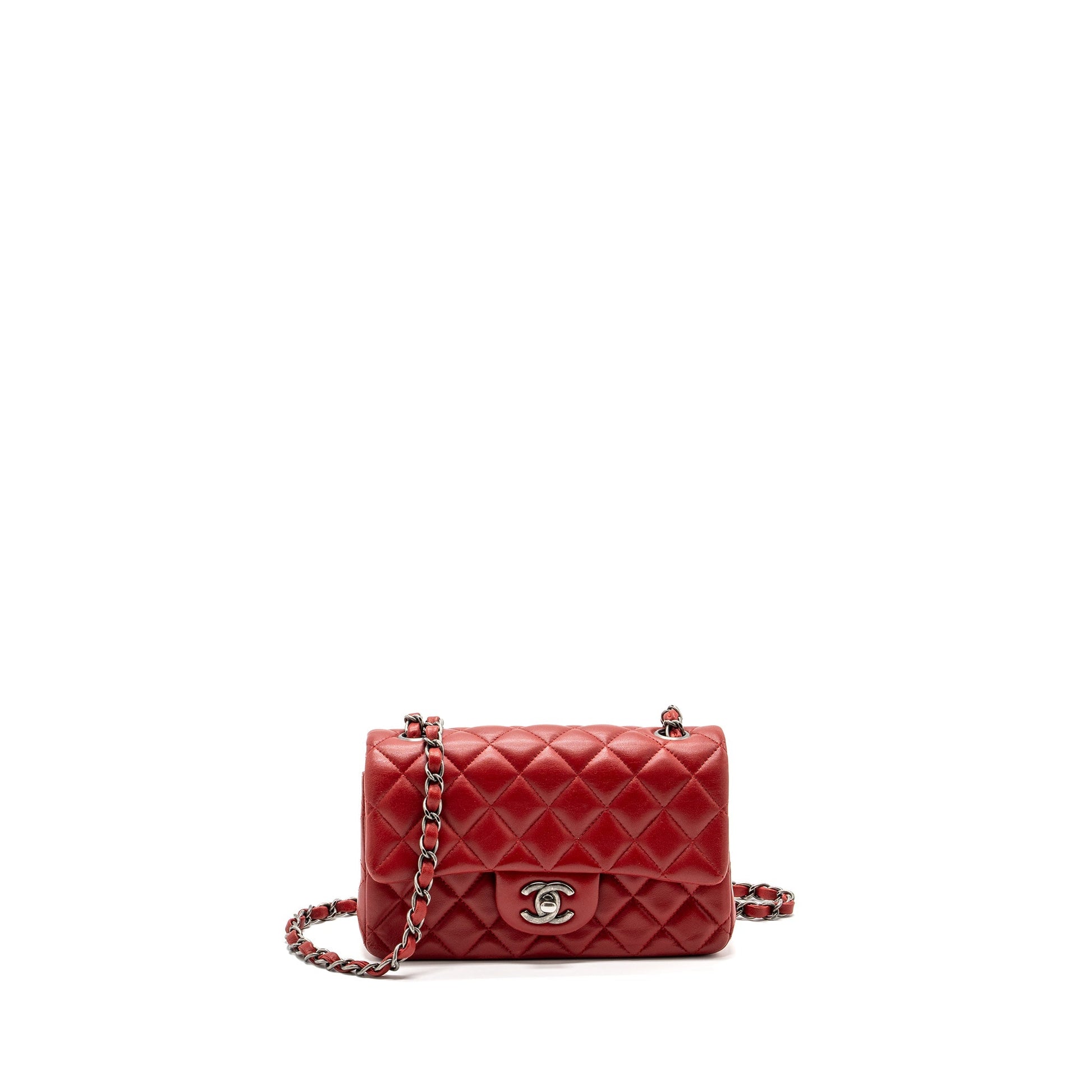 Chanel Classic Rectangular Flap Lambskin Ruthenium Hardware Red Shoulder Bag