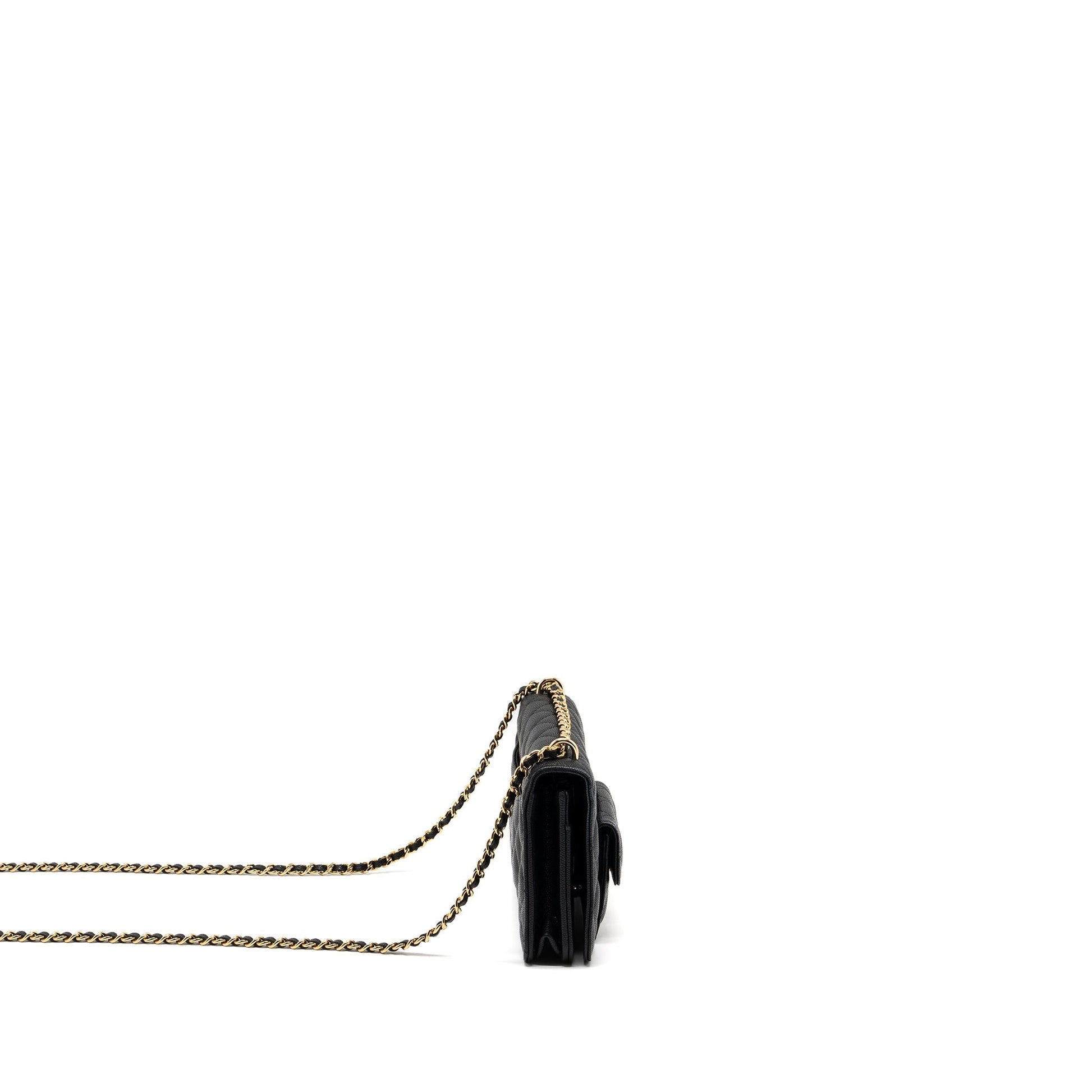 Chanel on Pocket Caviar GHW Microchip Black Wallet Case