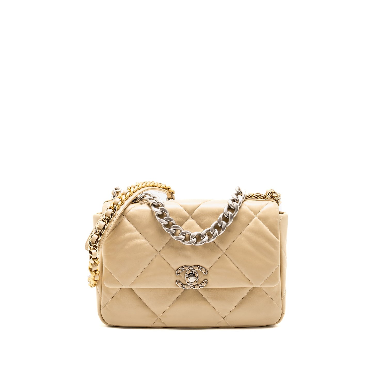 Chanel 19 Lambskin Light Hardware Microchip Multicolour Beige Handbag