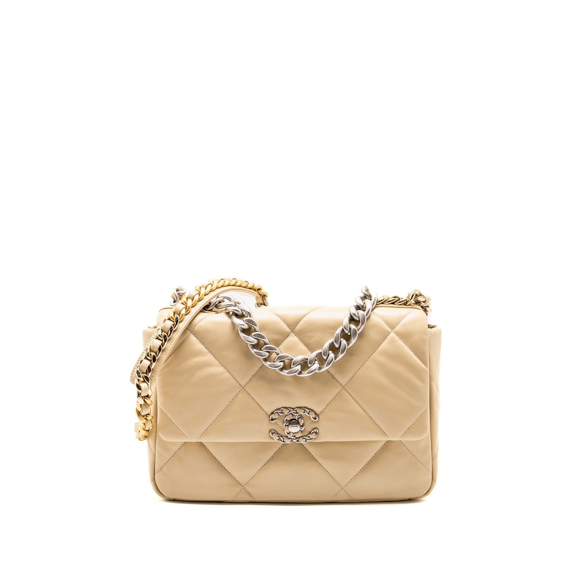 Chanel 19 Lambskin Light Hardware Microchip Multicolour Beige Handbag