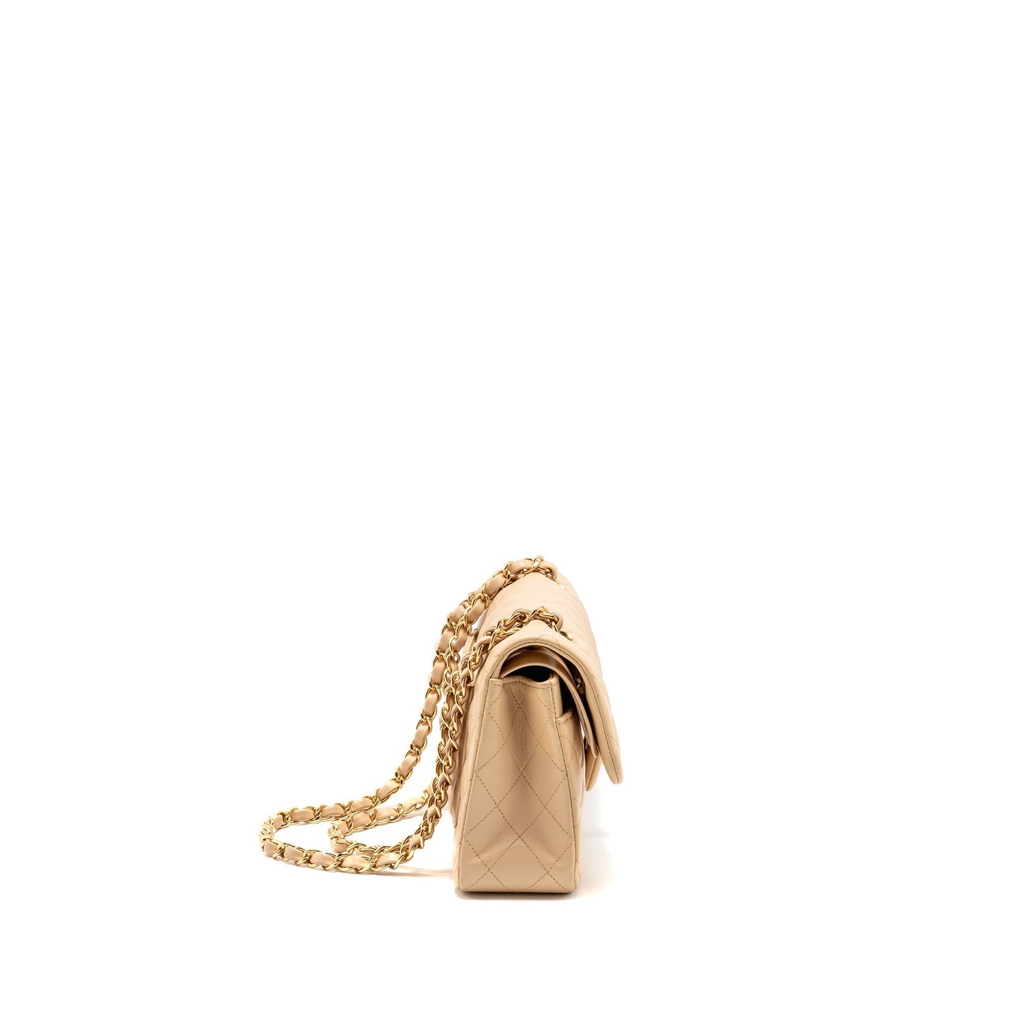 Chanel Classic Double Flap Lambskin GHW Beige Small Shoulder Bag Beige Ghw