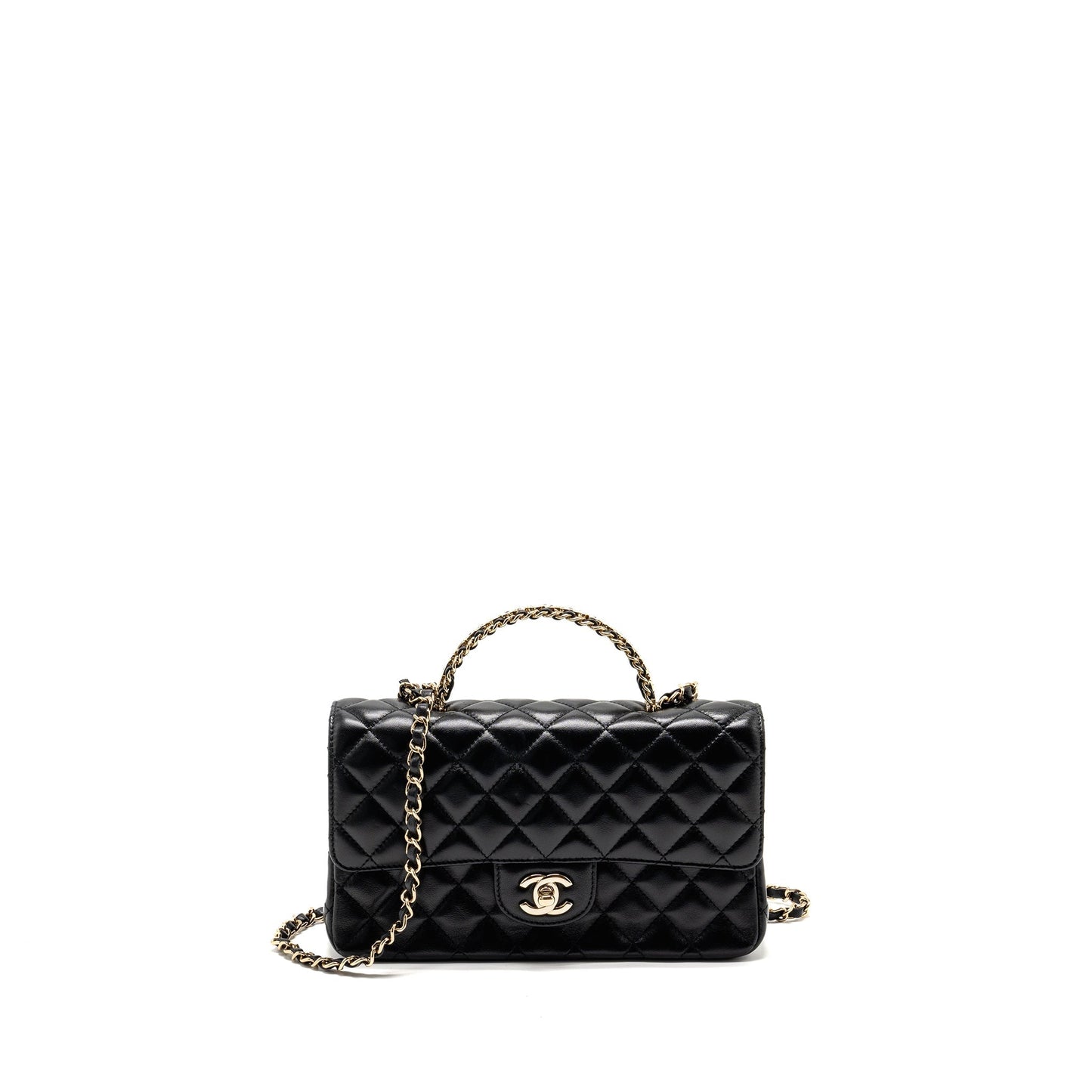 Chanel 23a Crystal Top Handle Flap Shiny Black Shoulder Bag